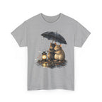 Cute Mice Under Umbrella T-Shirt — Cozy Rainy Night Lantern Tee