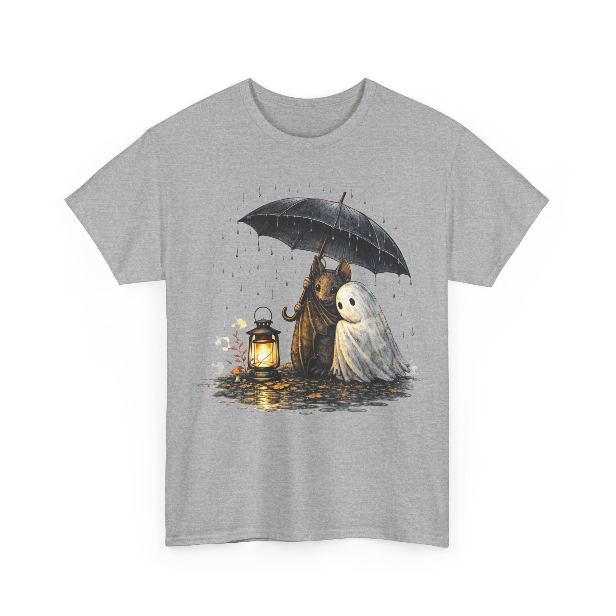 Ghost Friends T‑Shirt — Cute Ghost & Grim Reaper Under Umbrella Graphic Tee