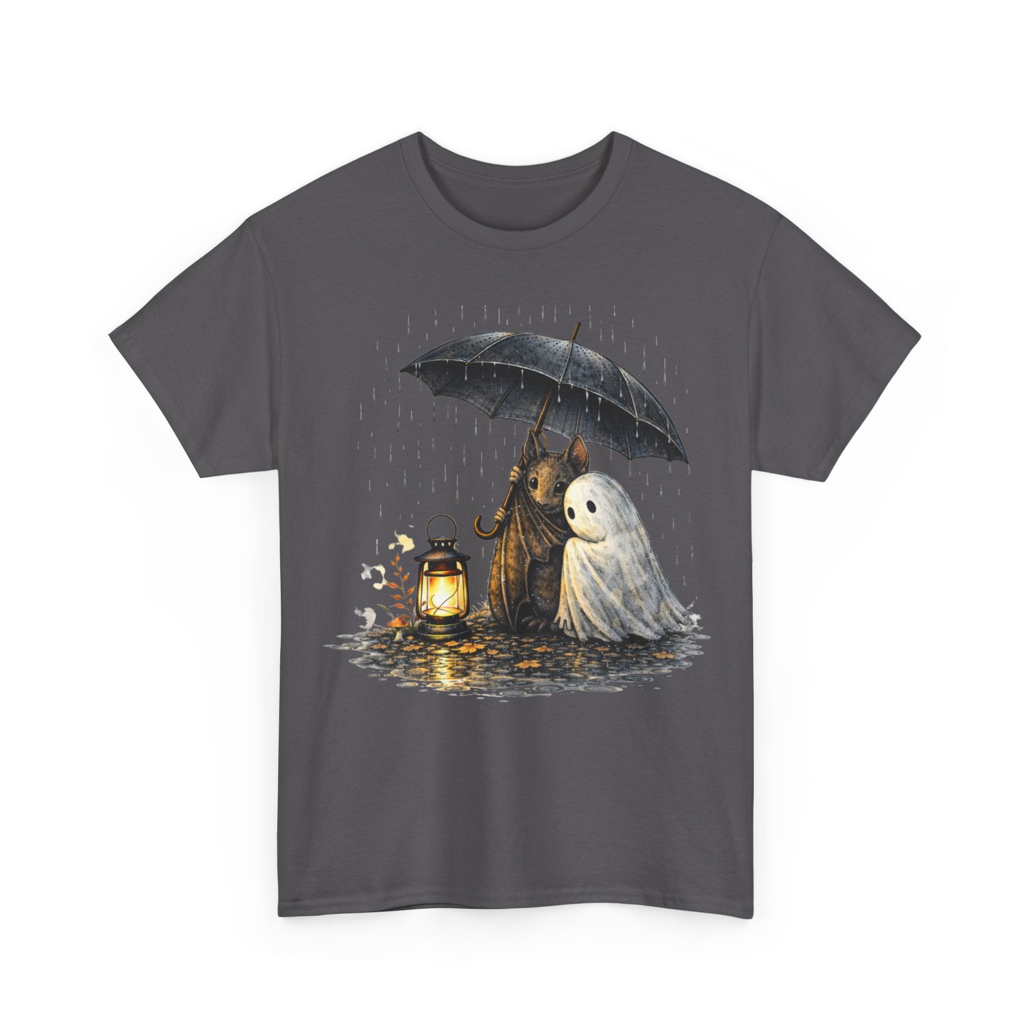Ghost Friends T‑Shirt — Cute Ghost & Grim Reaper Under Umbrella Graphic Tee
