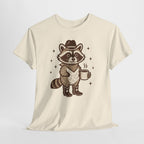 Coffee Raccoon T‑Shirt — Cute Cowboy Raccoon Holding Coffee Graphic Tee