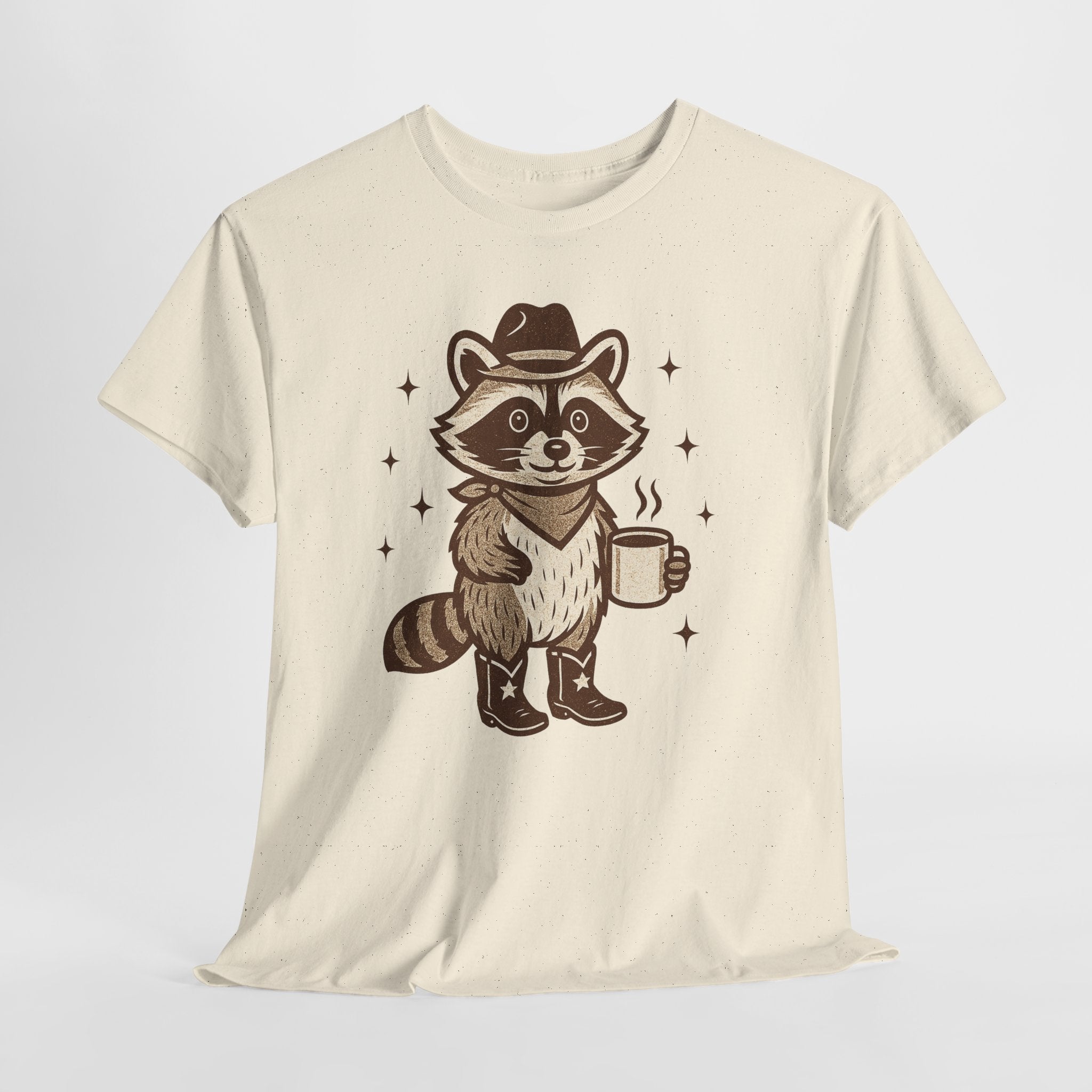 Coffee Raccoon T‑Shirt — Cute Cowboy Raccoon Holding Coffee Graphic Tee