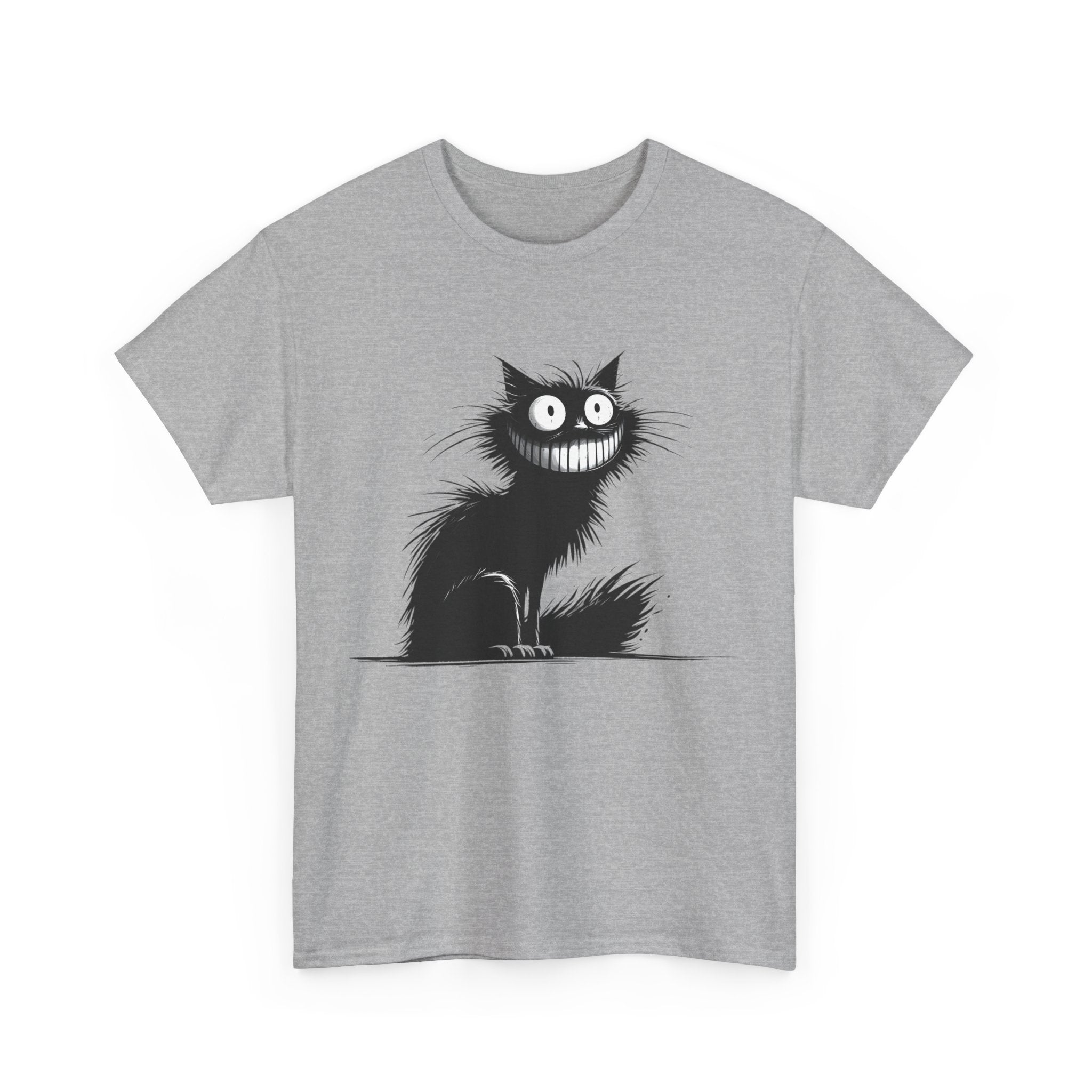 Grinning Black Cat T‑Shirt — Cute Spooky Cat Tee for Halloween & Cat Lovers