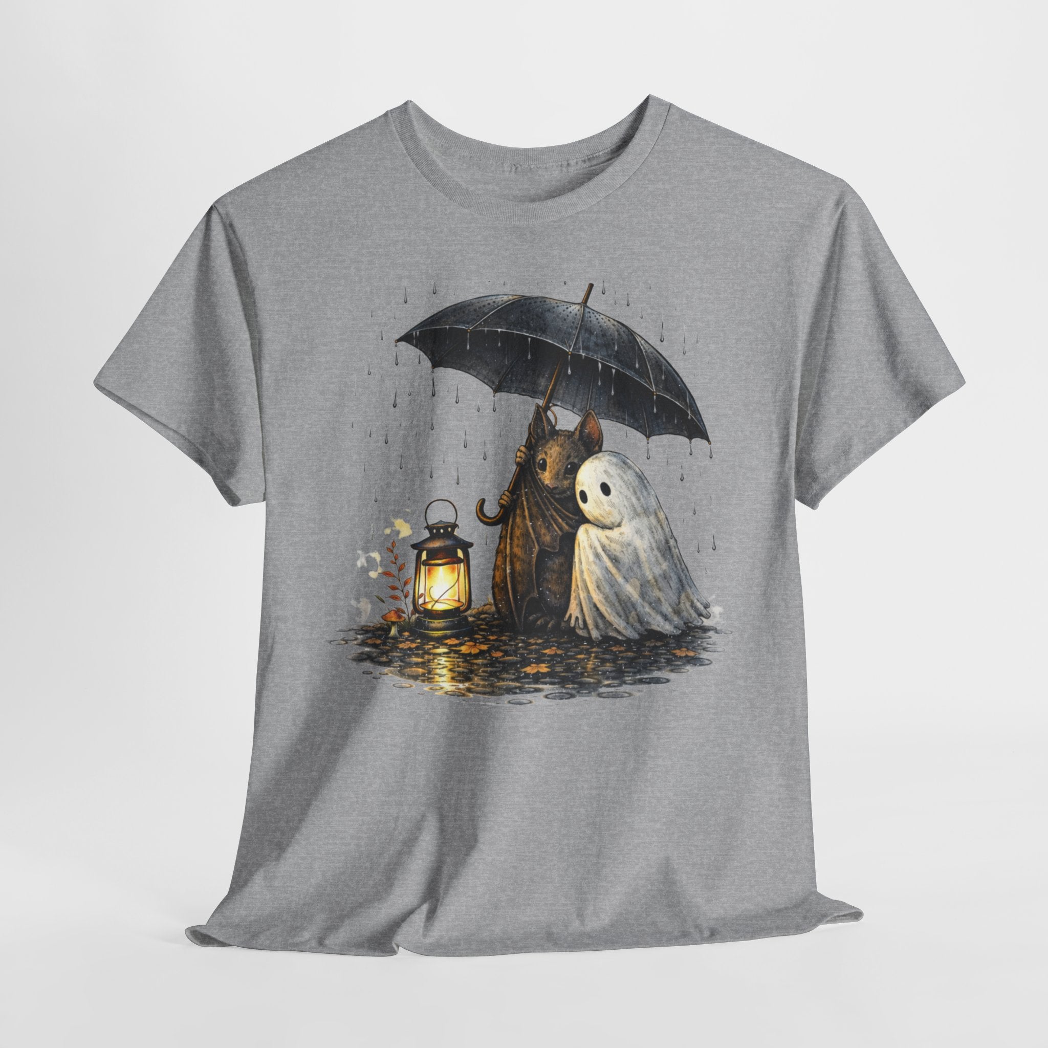 Ghost & Grim Reaper Umbrella T‑Shirt — Cute Spooky Halloween Tee