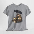 Cute Mice Under Umbrella T-Shirt — Cozy Rainy Night Lantern Tee