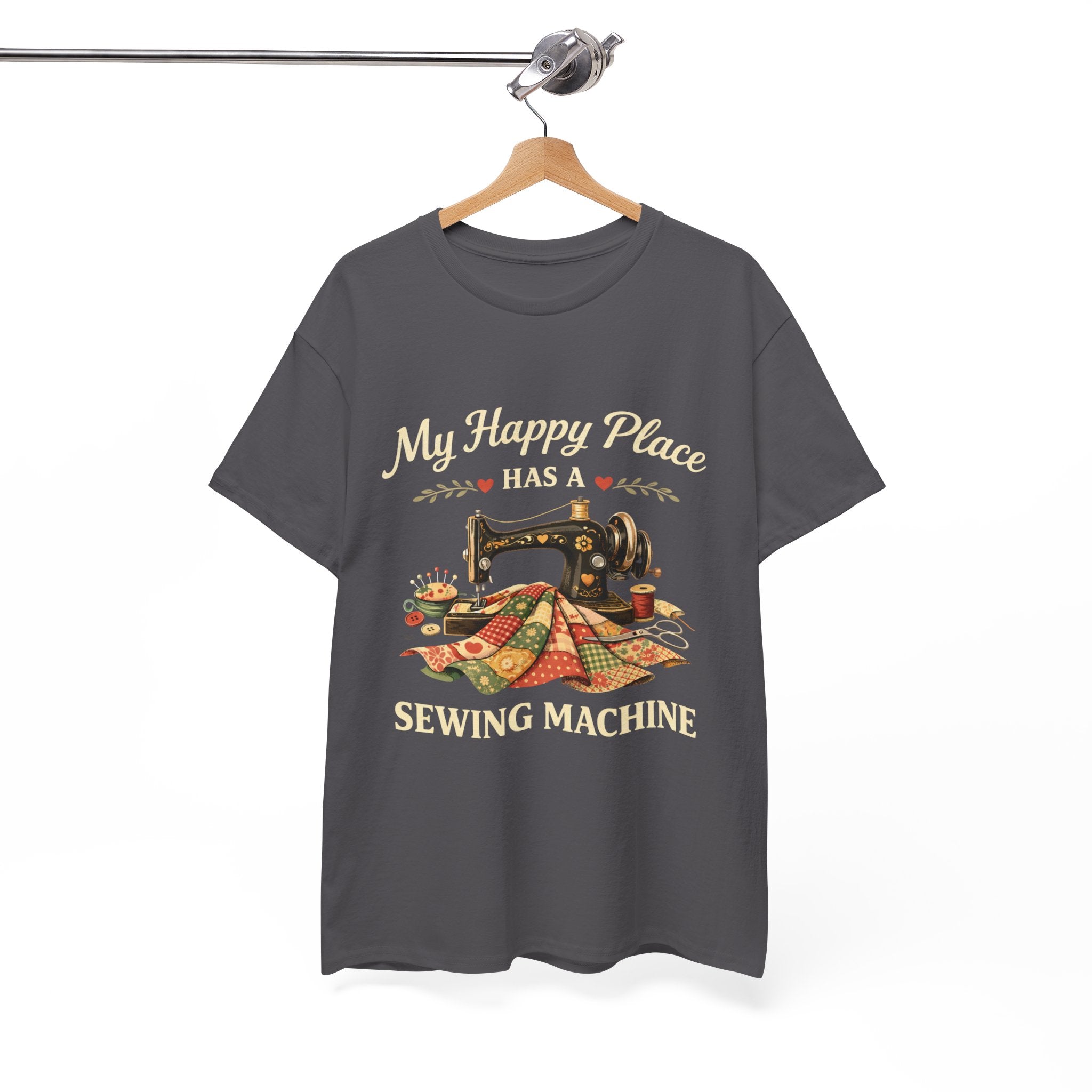 Sewing Machine T-Shirt — "My Happy Place Has a Sewing Machine" Quilter Tee