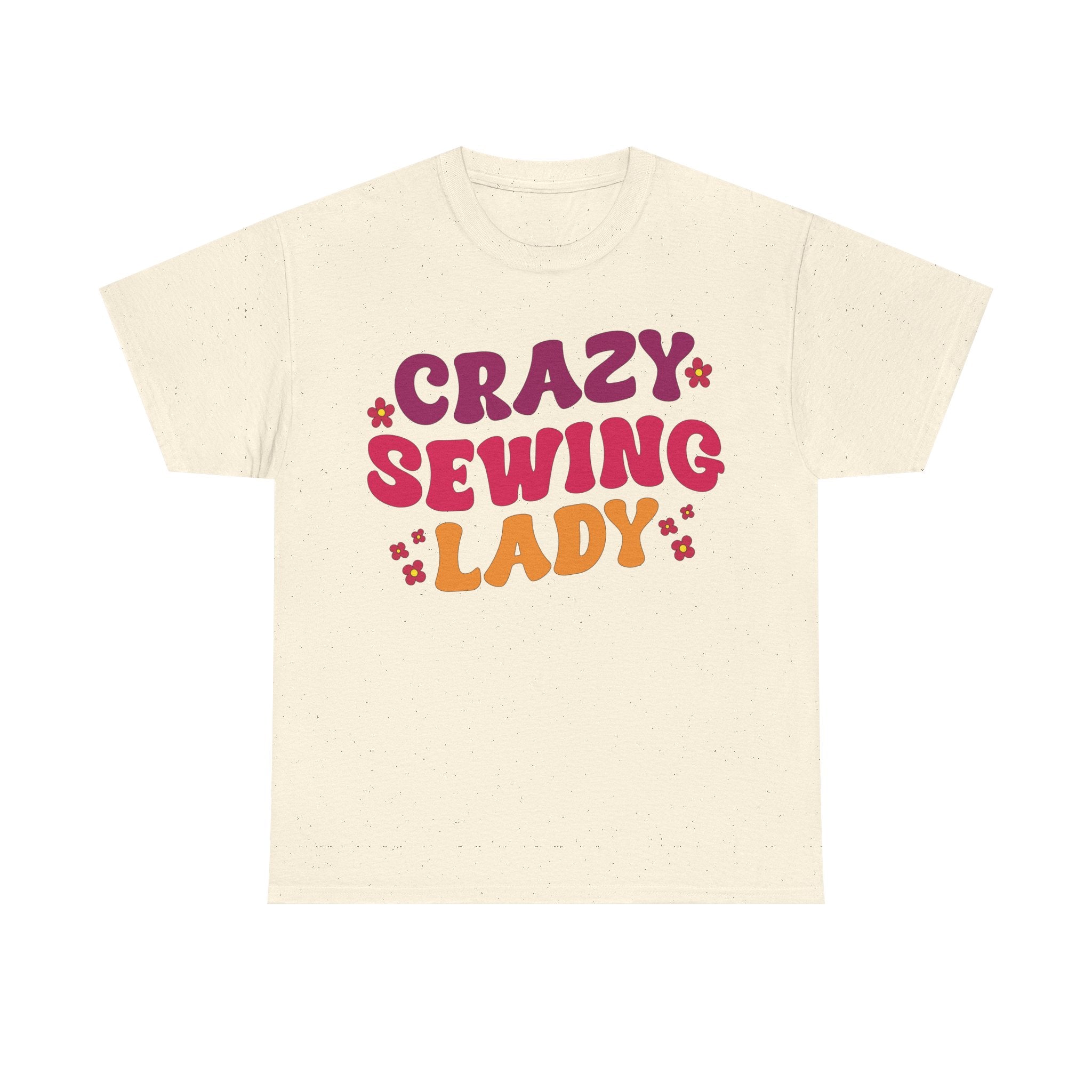Crazy Sewing Lady T-Shirt — Retro Crafting Tee for Quilters & Makers