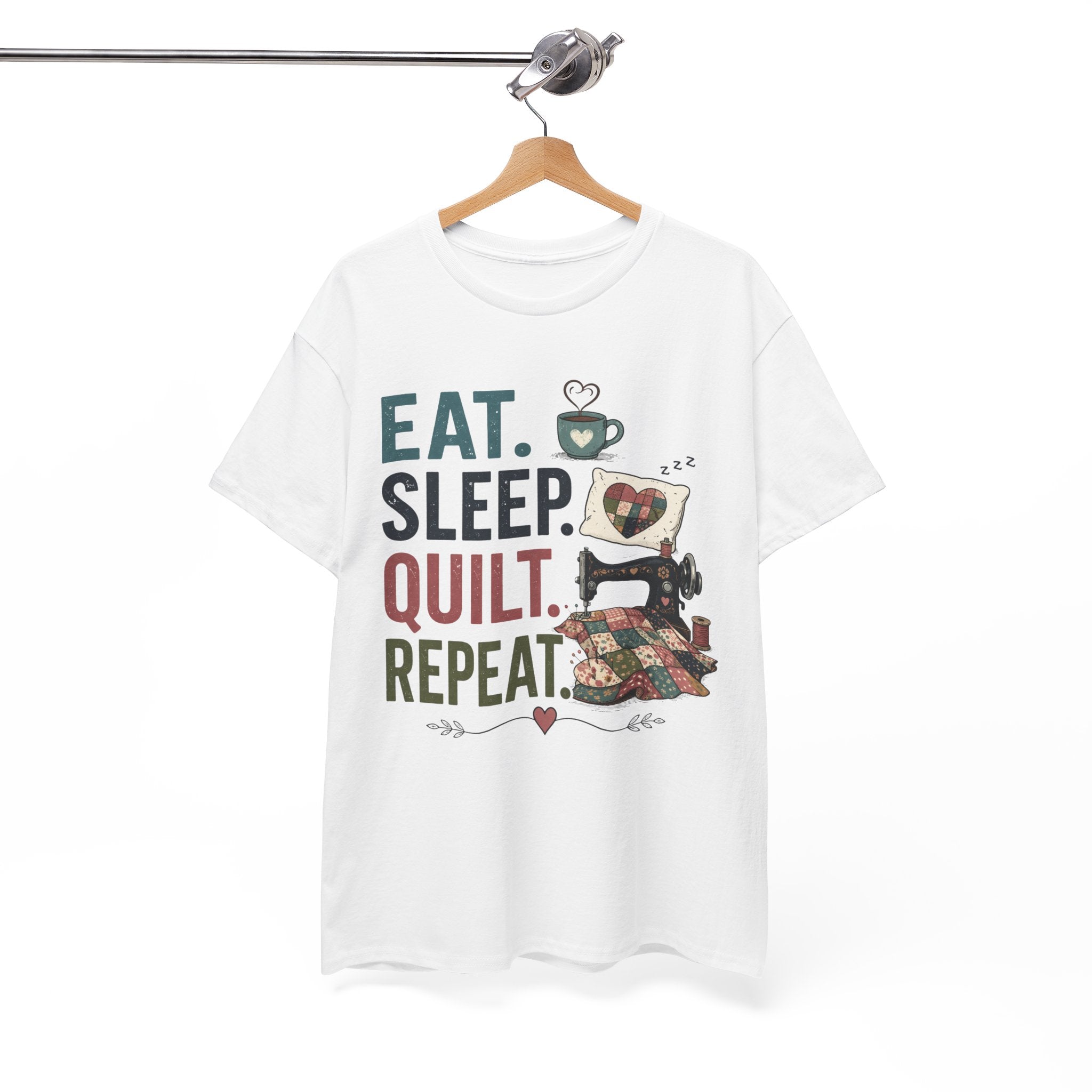 Quilter T-Shirt – "Eat. Sleep. Quilt. Repeat." Vintage Sewing Graphic Tee