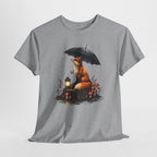 Fox with Umbrella T-Shirt — Whimsical Lantern & Mushroom Forest Tee