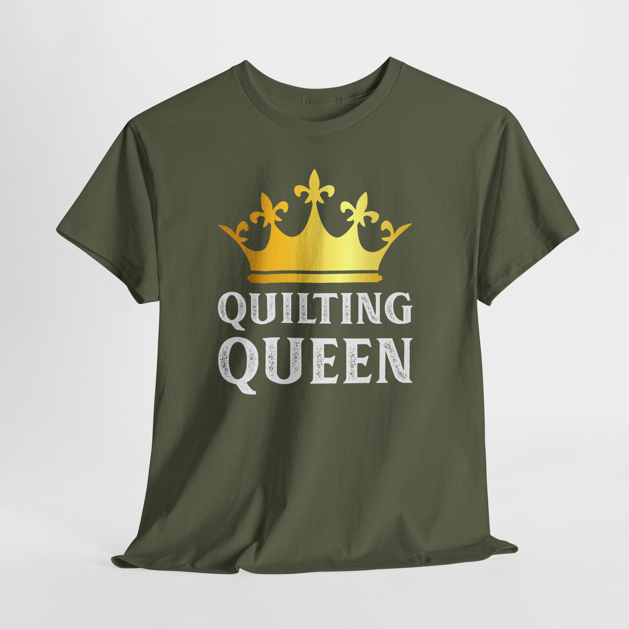 Quilting Queen T-Shirt — Gold Crown Graphic Tee for Quilters
