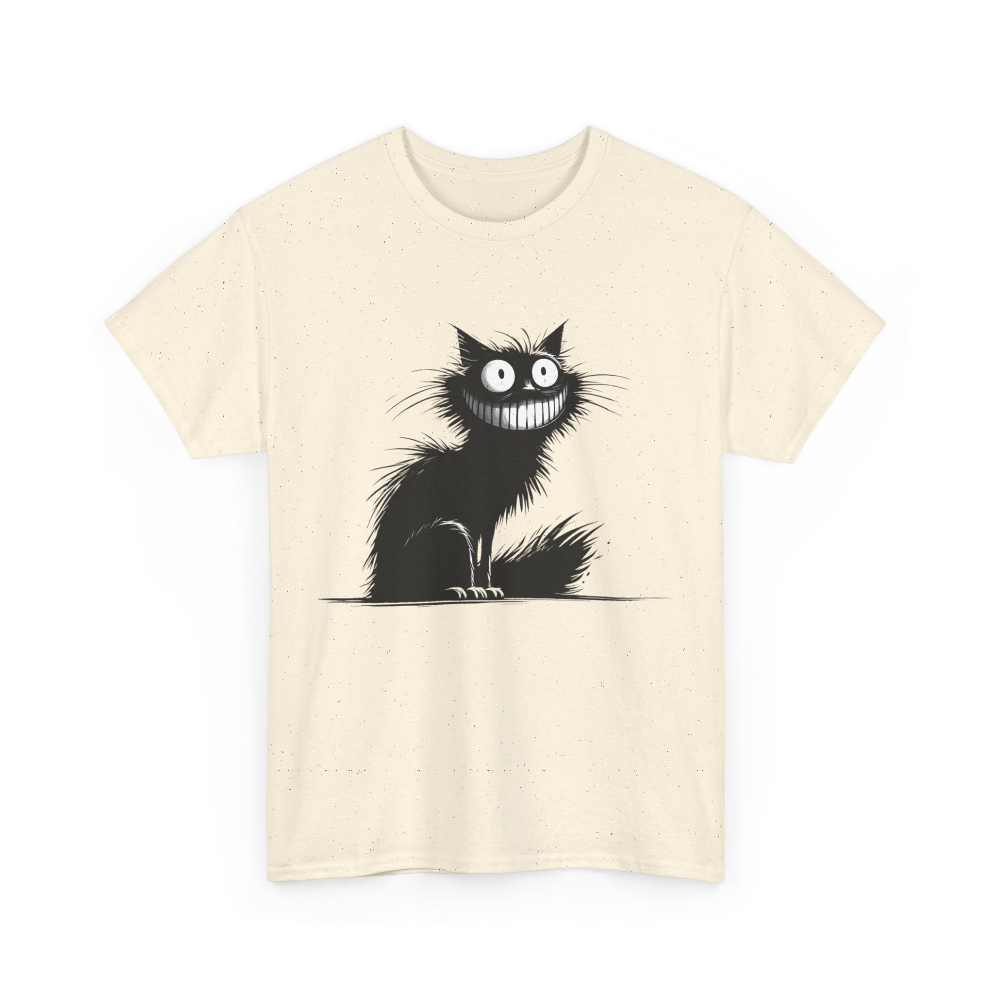 Grinning Black Cat T‑Shirt — Cute Spooky Cat Tee for Halloween & Cat Lovers