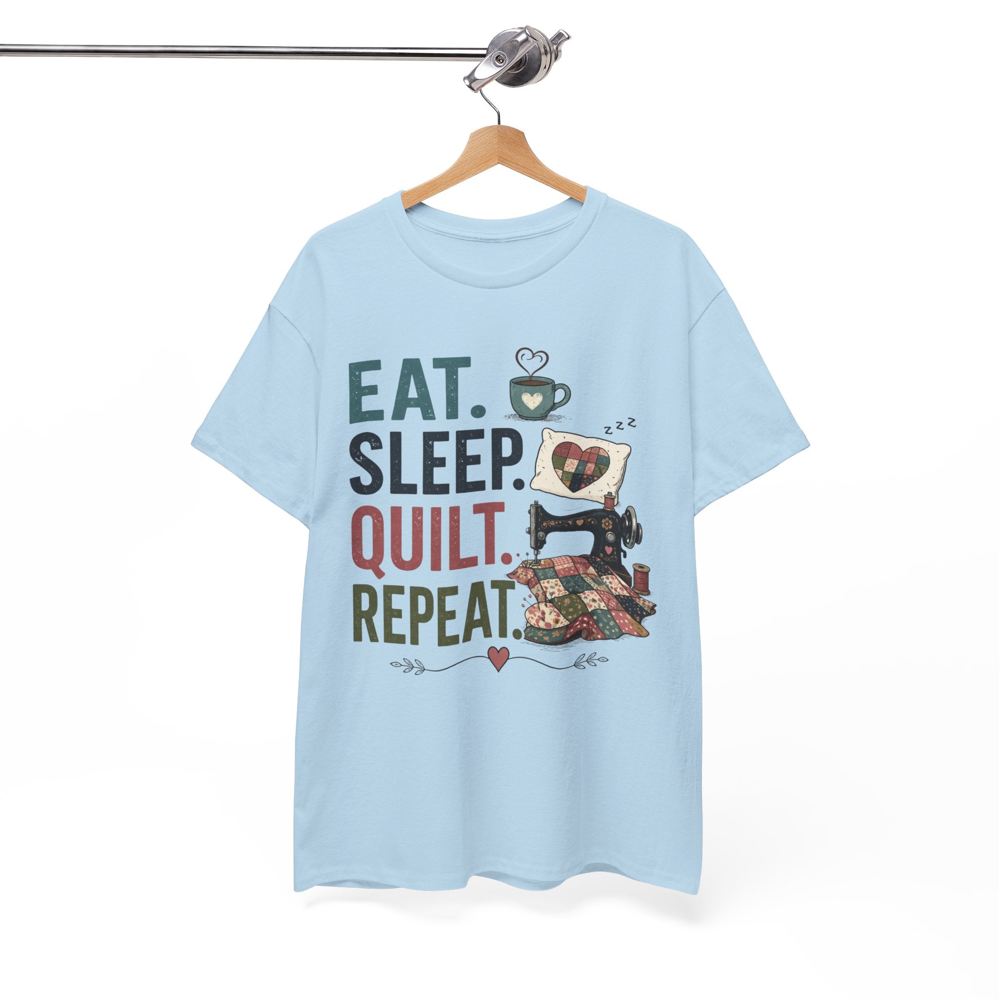 Quilter T-Shirt – "Eat. Sleep. Quilt. Repeat." Vintage Sewing Graphic Tee
