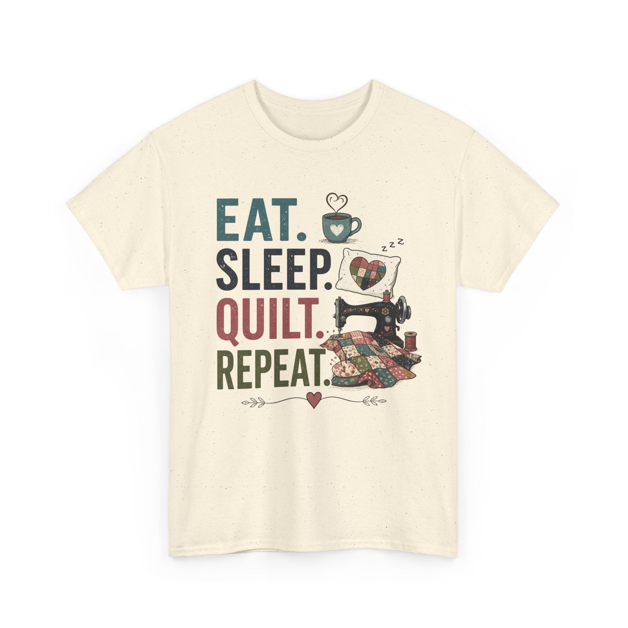 Quilter T-Shirt – "Eat. Sleep. Quilt. Repeat." Vintage Sewing Graphic Tee