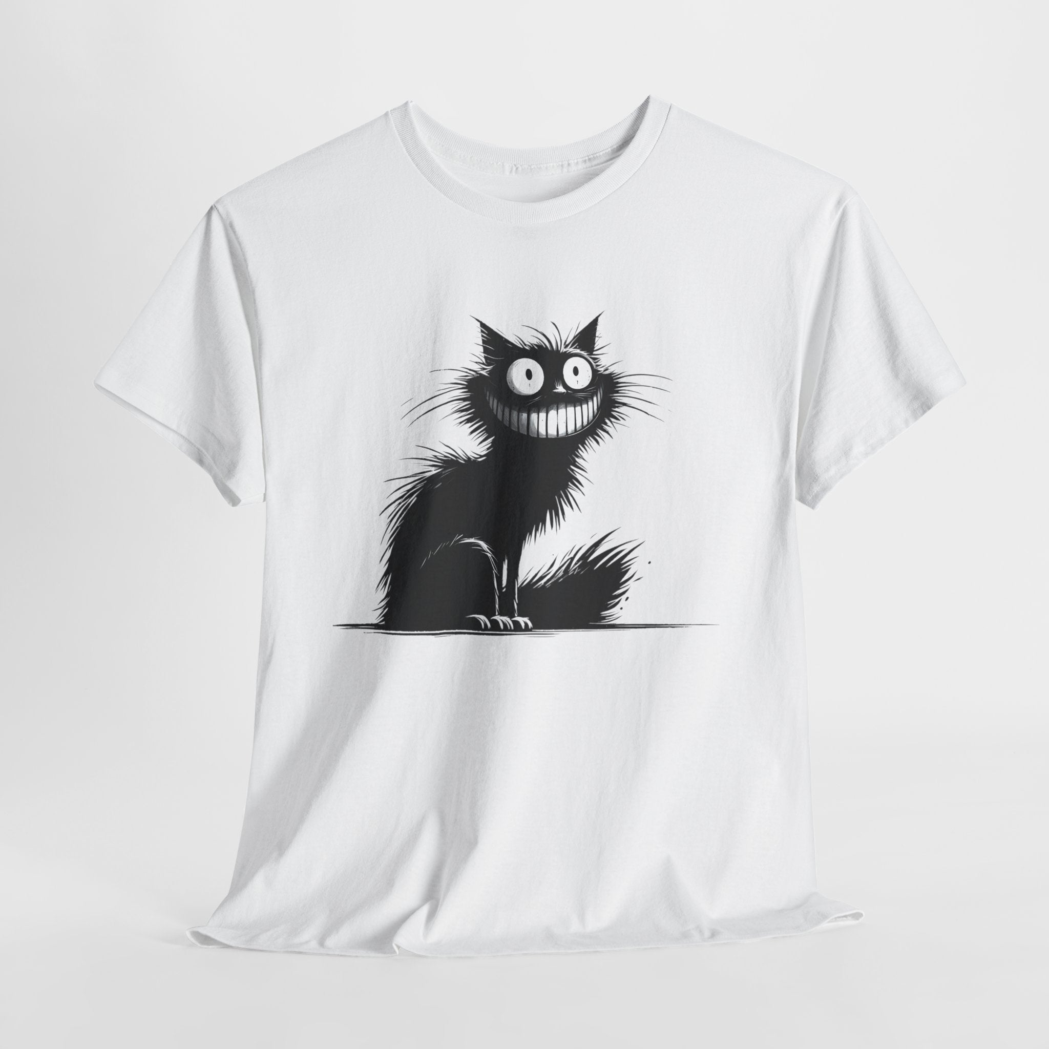 Grinning Black Cat T‑Shirt — Cute Spooky Cat Tee for Halloween & Cat Lovers