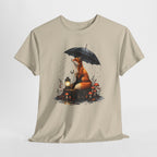 Fox with Umbrella T-Shirt — Whimsical Lantern & Mushroom Forest Tee