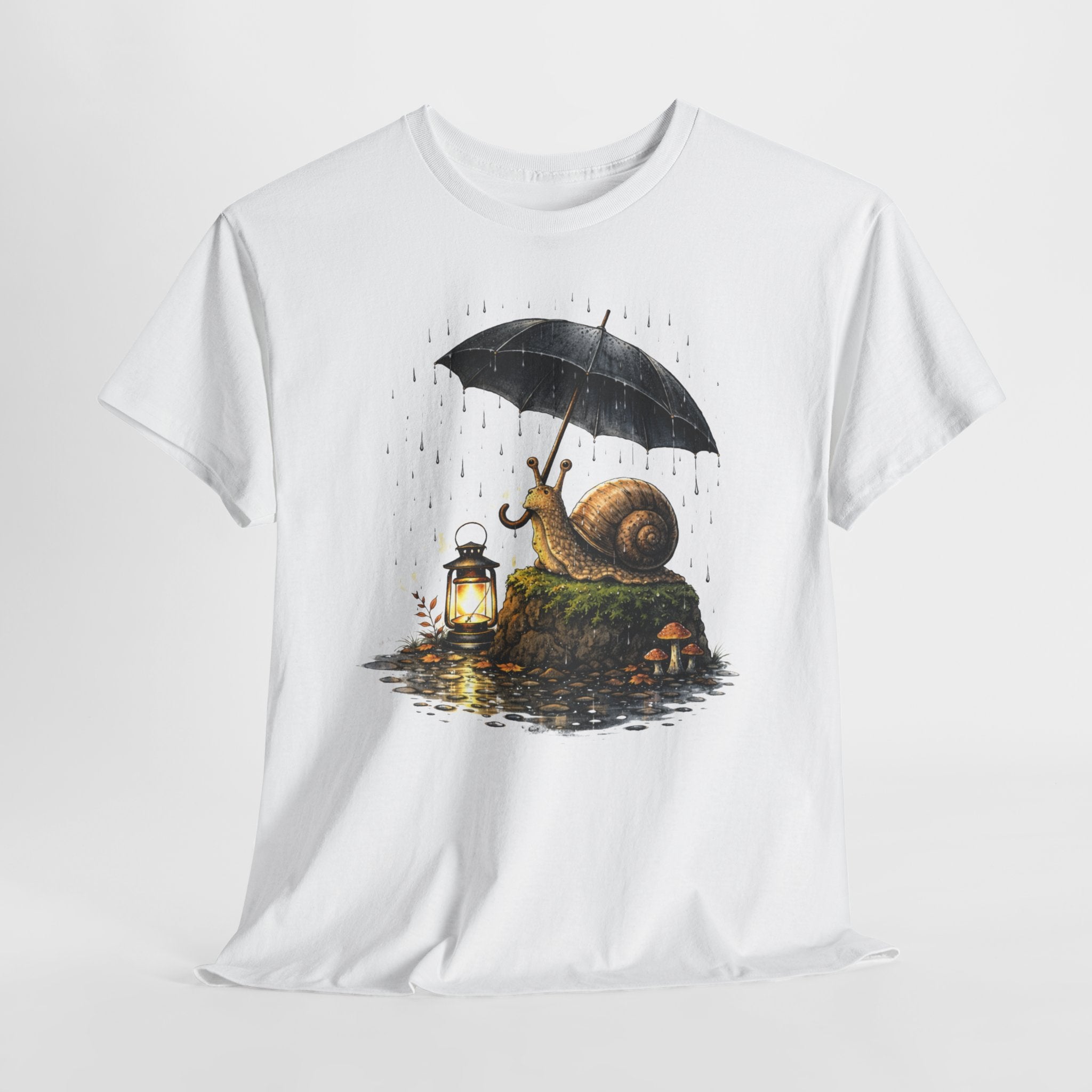 Snail Lantern Tee — Whimsical Rainy Night Graphic T-Shirt