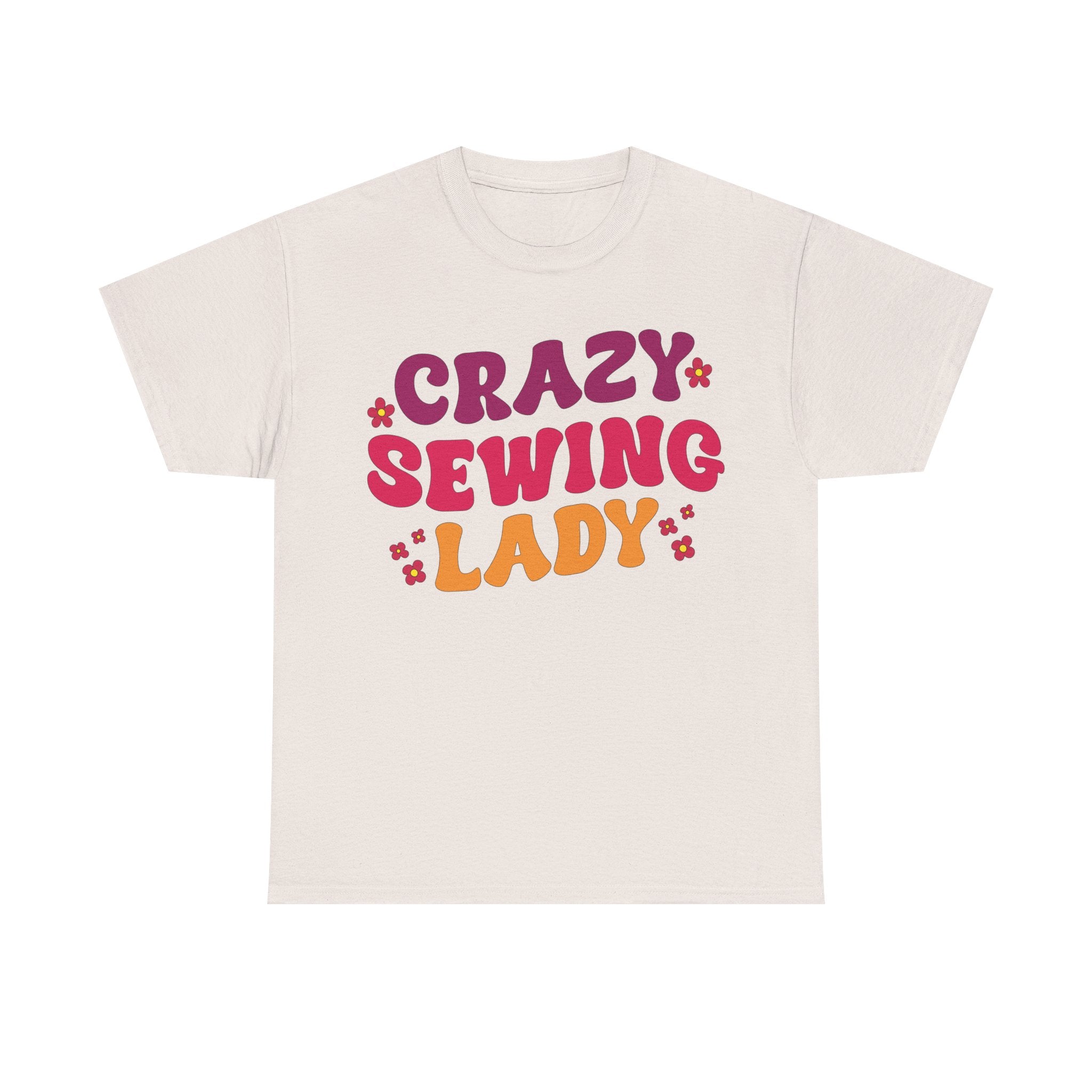 Crazy Sewing Lady T-Shirt — Retro Crafting Tee for Quilters & Makers