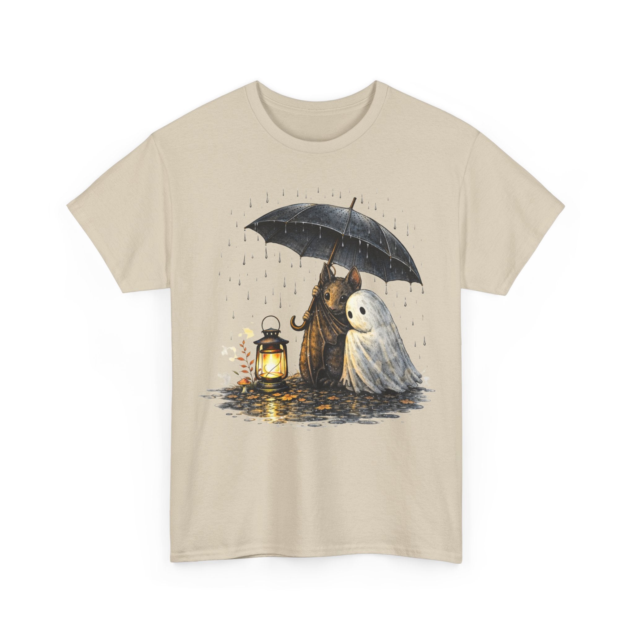 Ghost Friends T‑Shirt — Cute Ghost & Grim Reaper Under Umbrella Graphic Tee