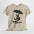 Bat Under Umbrella T‑Shirt — Lantern & Rain Gothic Cute Tee