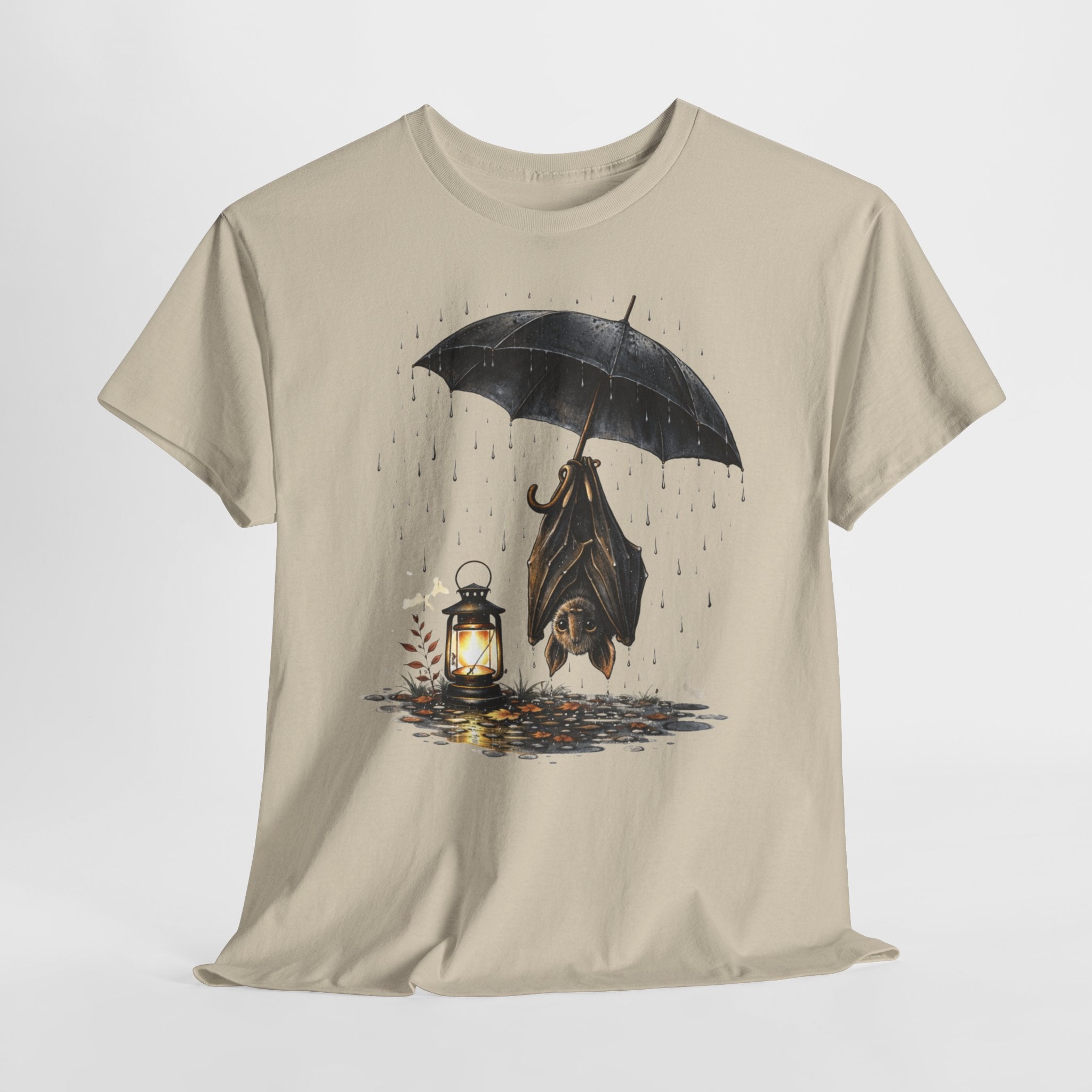 Bat Under Umbrella T‑Shirt — Lantern & Rain Gothic Cute Tee