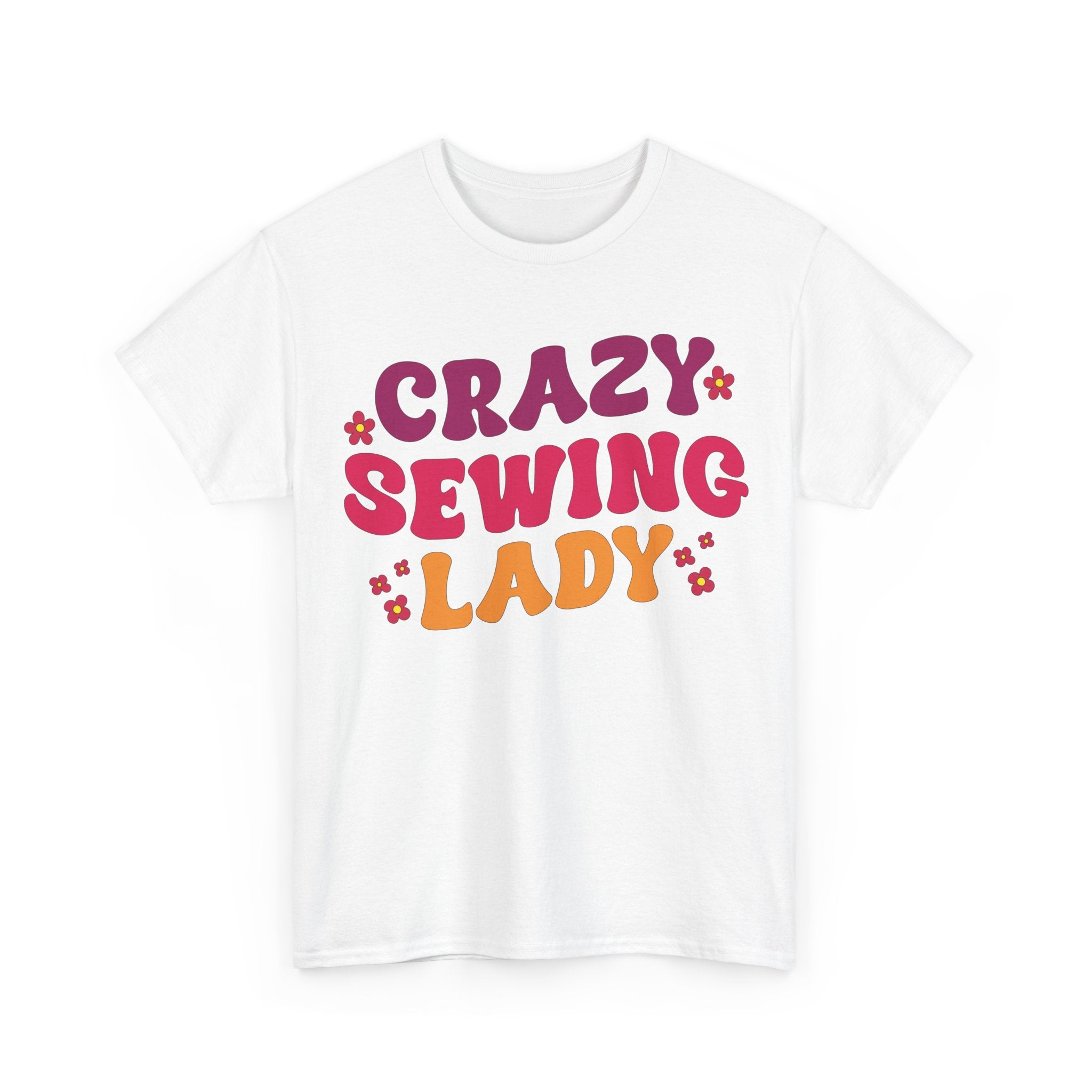 Crazy Sewing Lady T-Shirt — Retro Crafting Tee for Quilters & Makers