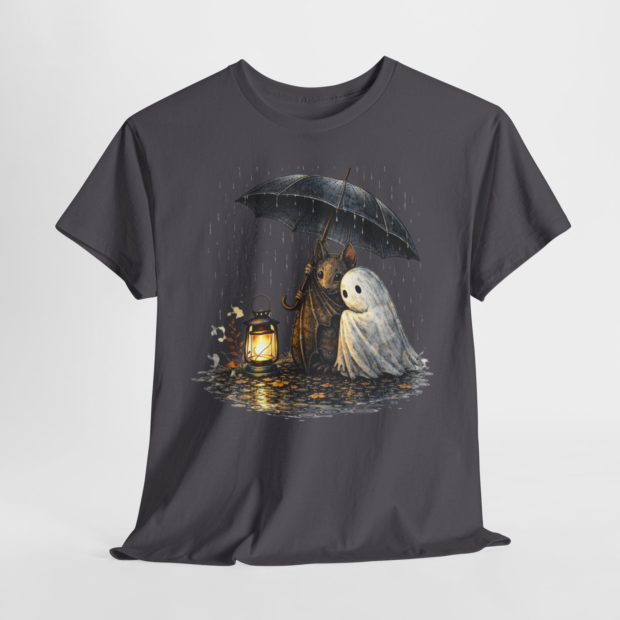 Ghost & Grim Reaper Umbrella T‑Shirt — Cute Spooky Halloween Tee
