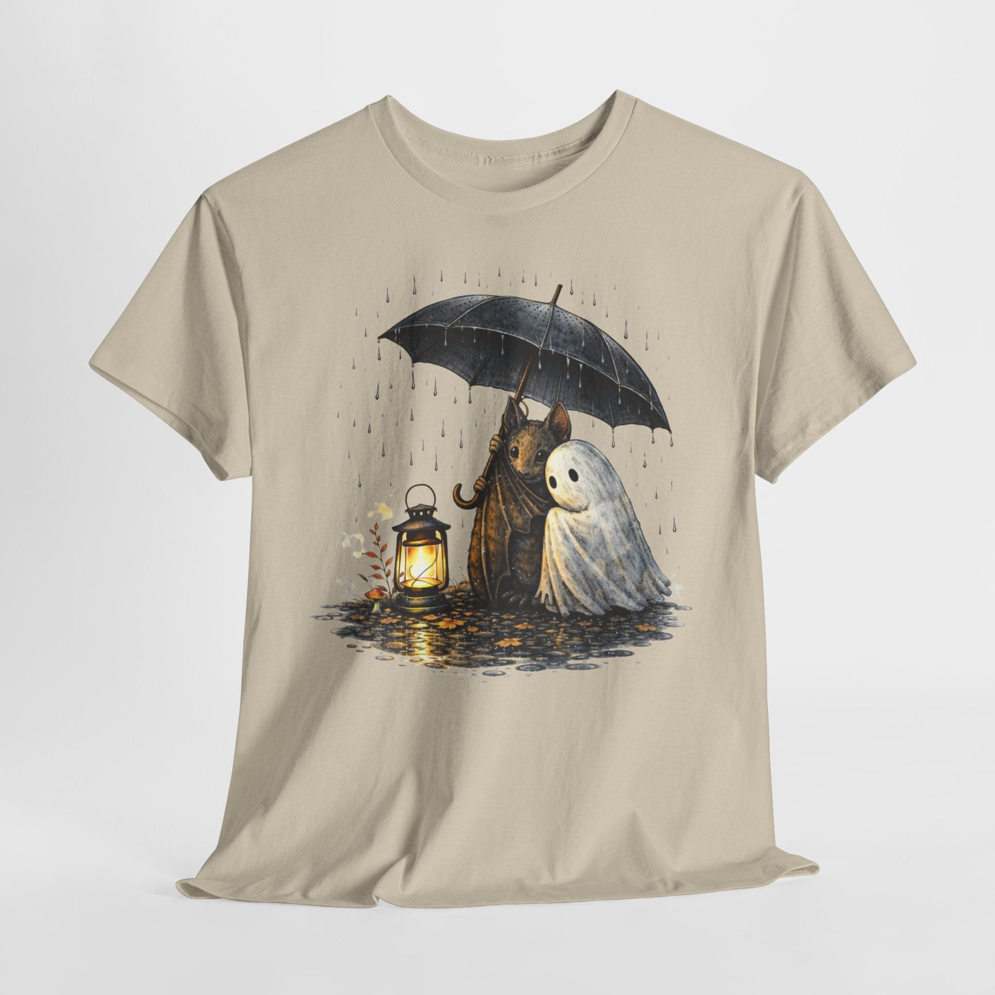 Ghost Friends T‑Shirt — Cute Ghost & Grim Reaper Under Umbrella Graphic Tee