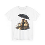 Cute Mice Under Umbrella T-Shirt — Cozy Rainy Night Lantern Tee