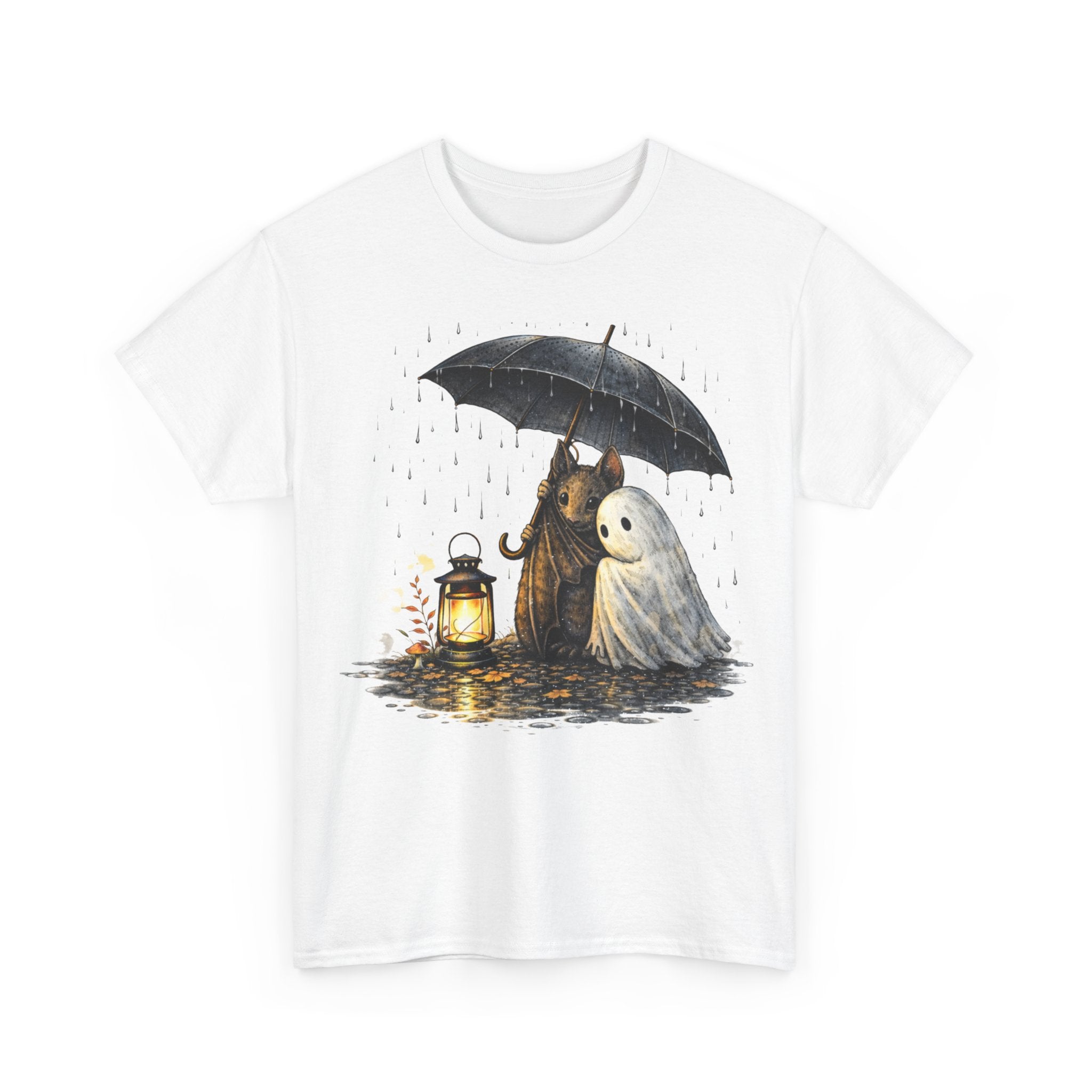 Ghost & Grim Reaper Umbrella T‑Shirt — Cute Spooky Halloween Tee