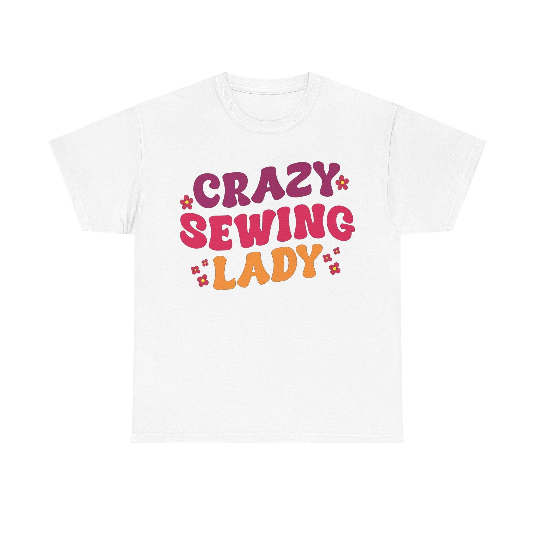 Crazy Sewing Lady T-Shirt — Retro Crafting Tee for Quilters & Makers