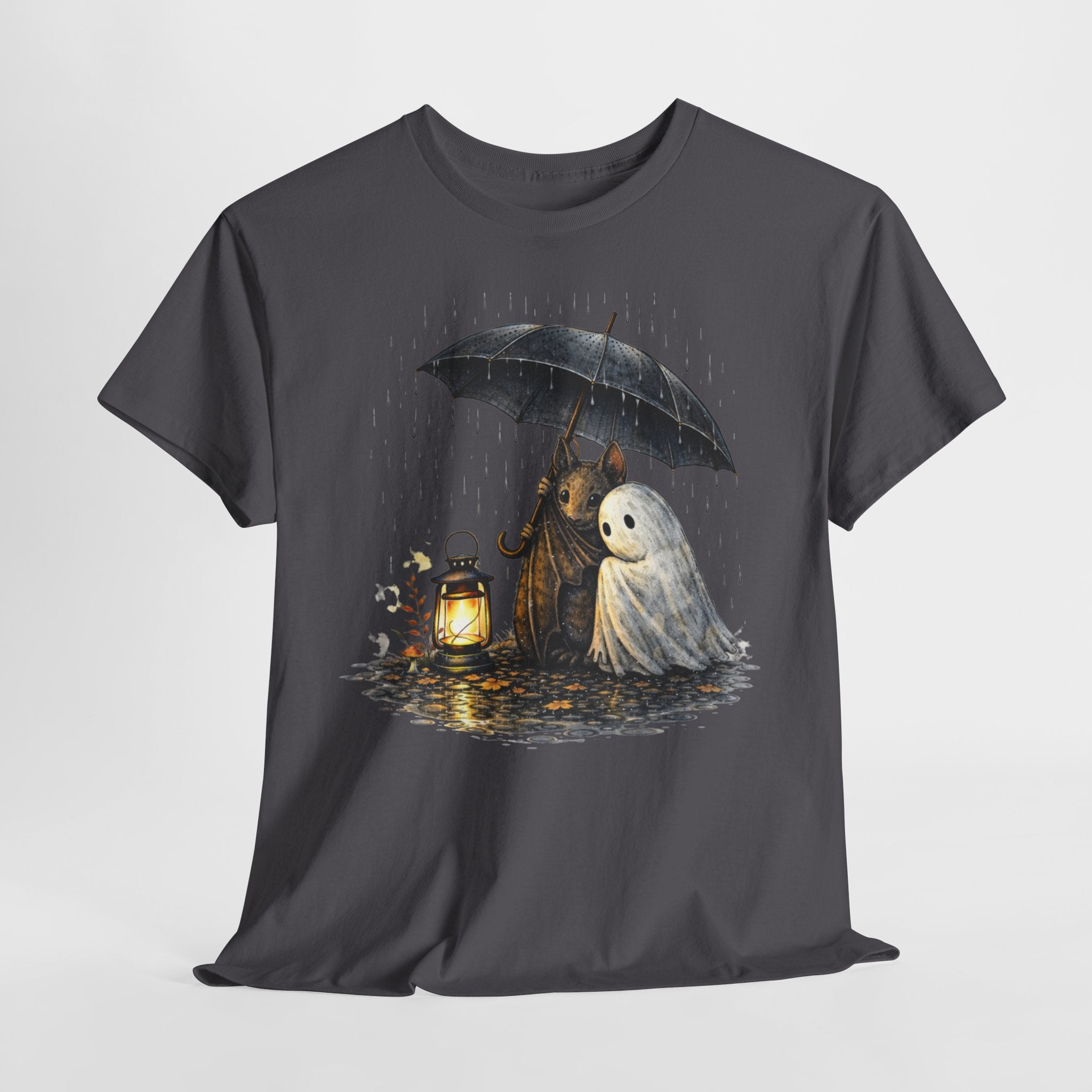 Ghost Friends T‑Shirt — Cute Ghost & Grim Reaper Under Umbrella Graphic Tee