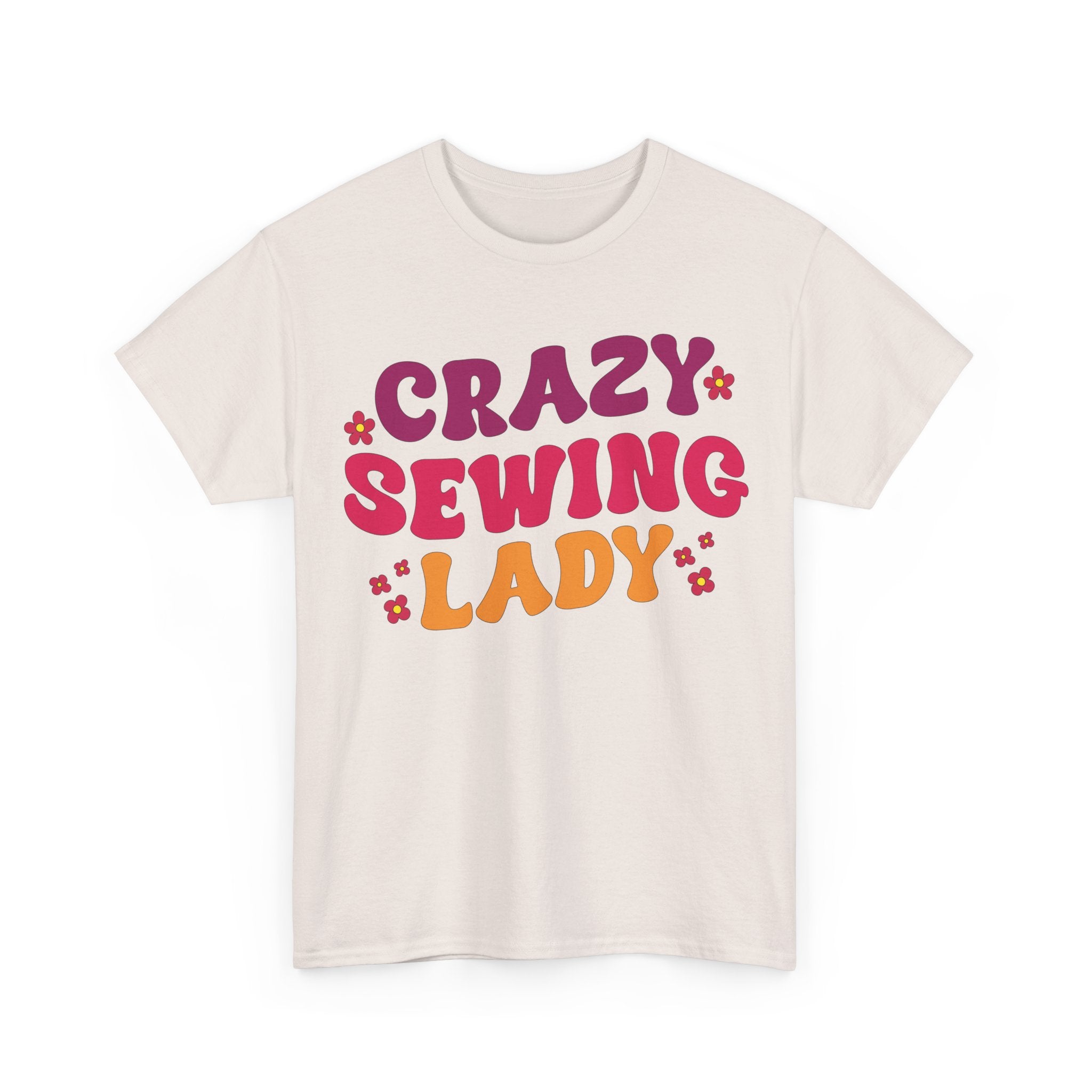 Crazy Sewing Lady T-Shirt — Retro Crafting Tee for Quilters & Makers