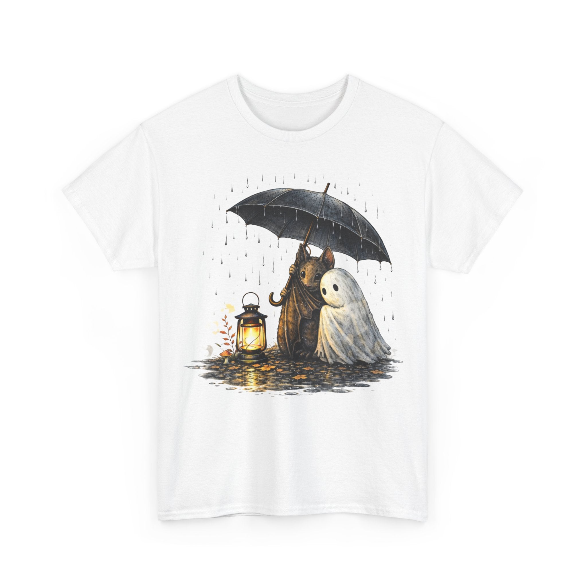 Ghost Friends T‑Shirt — Cute Ghost & Grim Reaper Under Umbrella Graphic Tee
