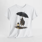 Bat Under Umbrella T‑Shirt — Lantern & Rain Gothic Cute Tee