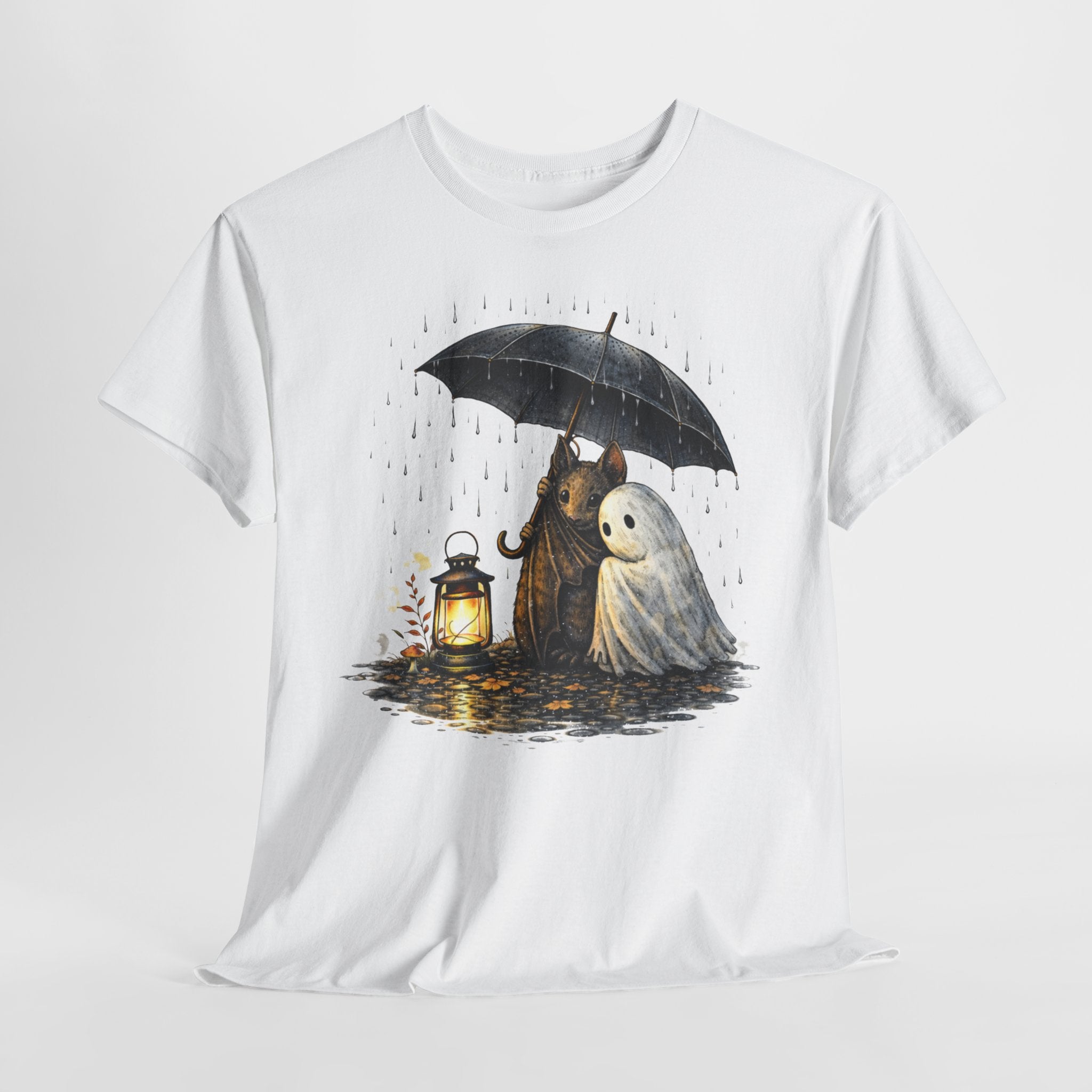 Ghost Friends T‑Shirt — Cute Ghost & Grim Reaper Under Umbrella Graphic Tee