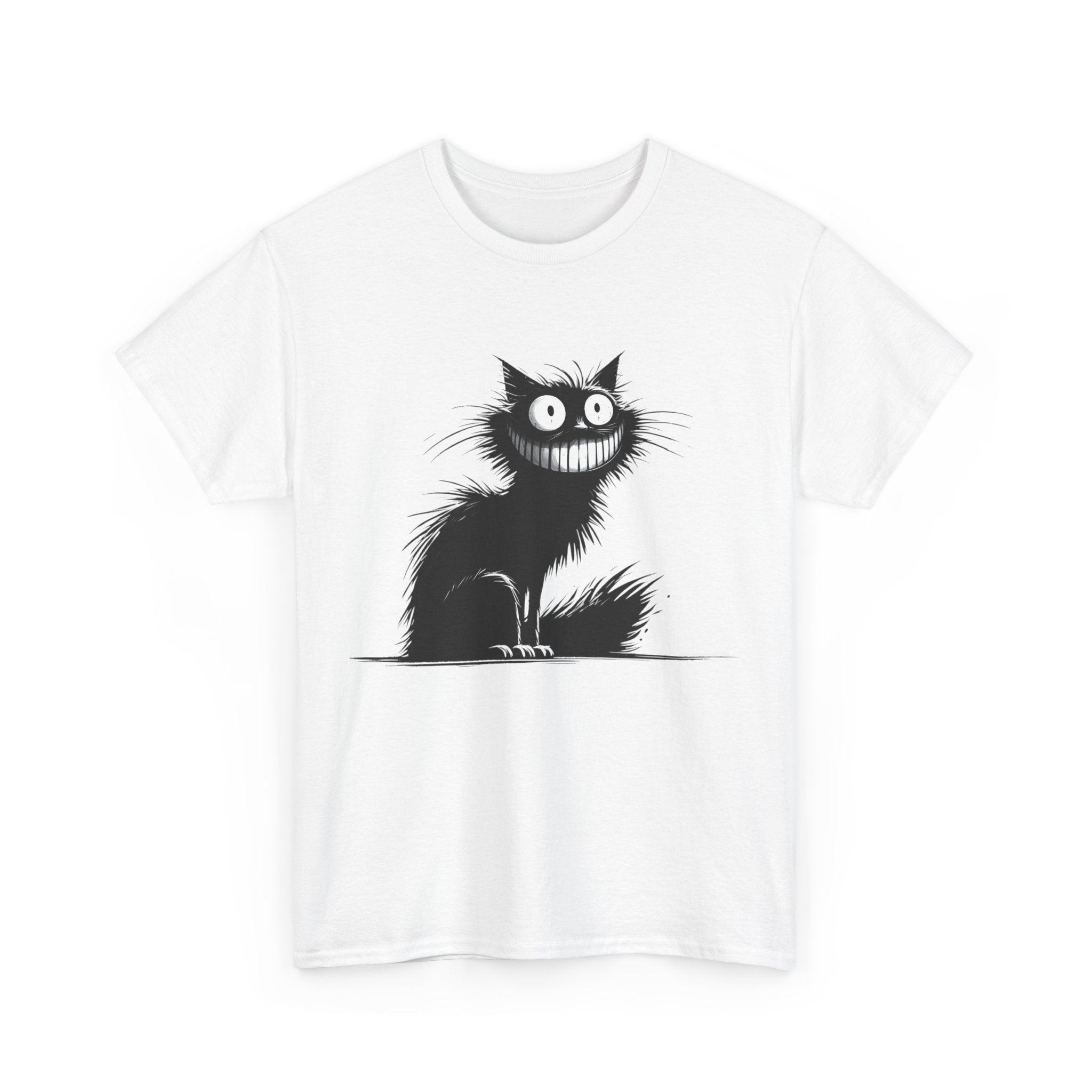 Grinning Black Cat T‑Shirt — Cute Spooky Cat Tee for Halloween & Cat Lovers