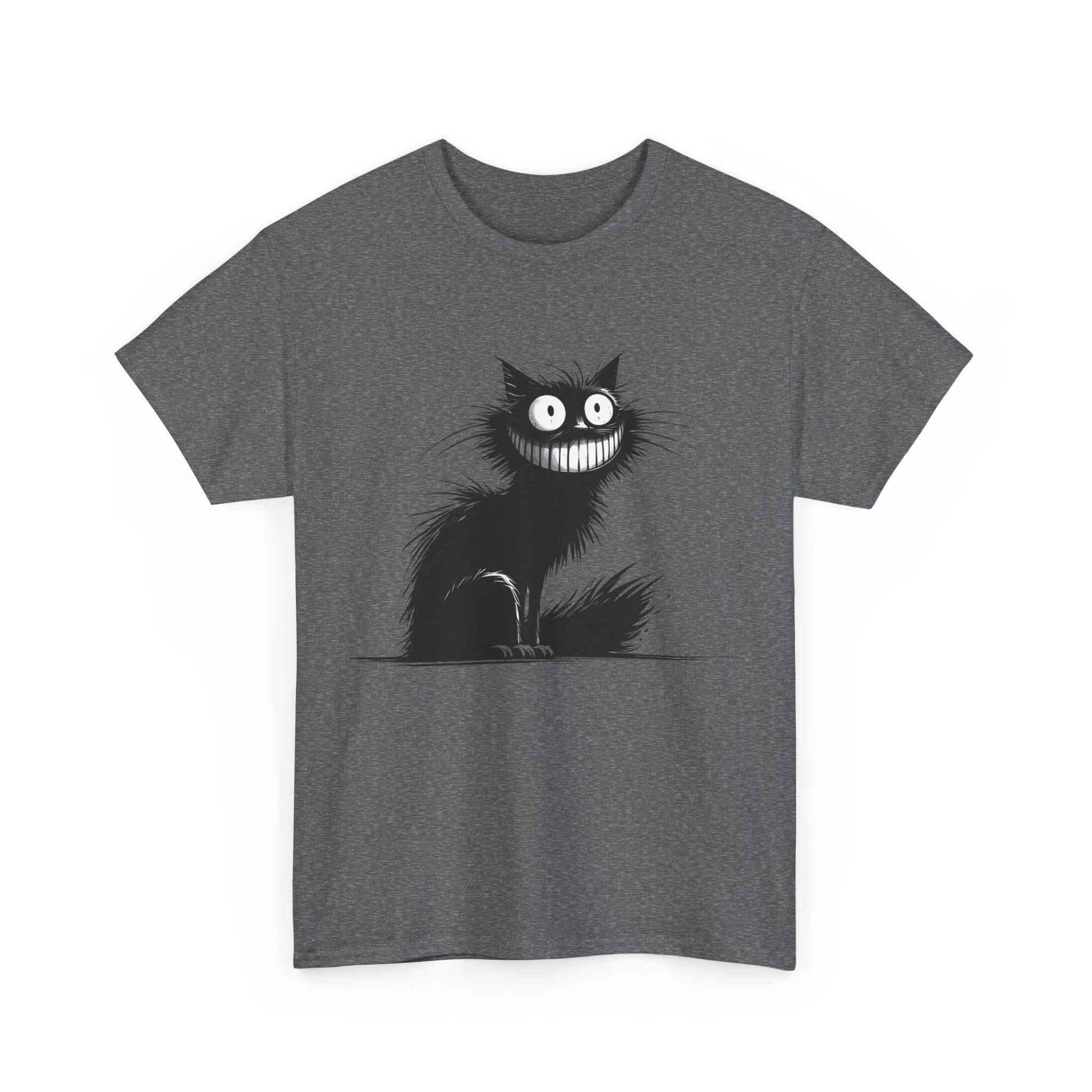 Grinning Black Cat T‑Shirt — Cute Spooky Cat Tee for Halloween & Cat Lovers