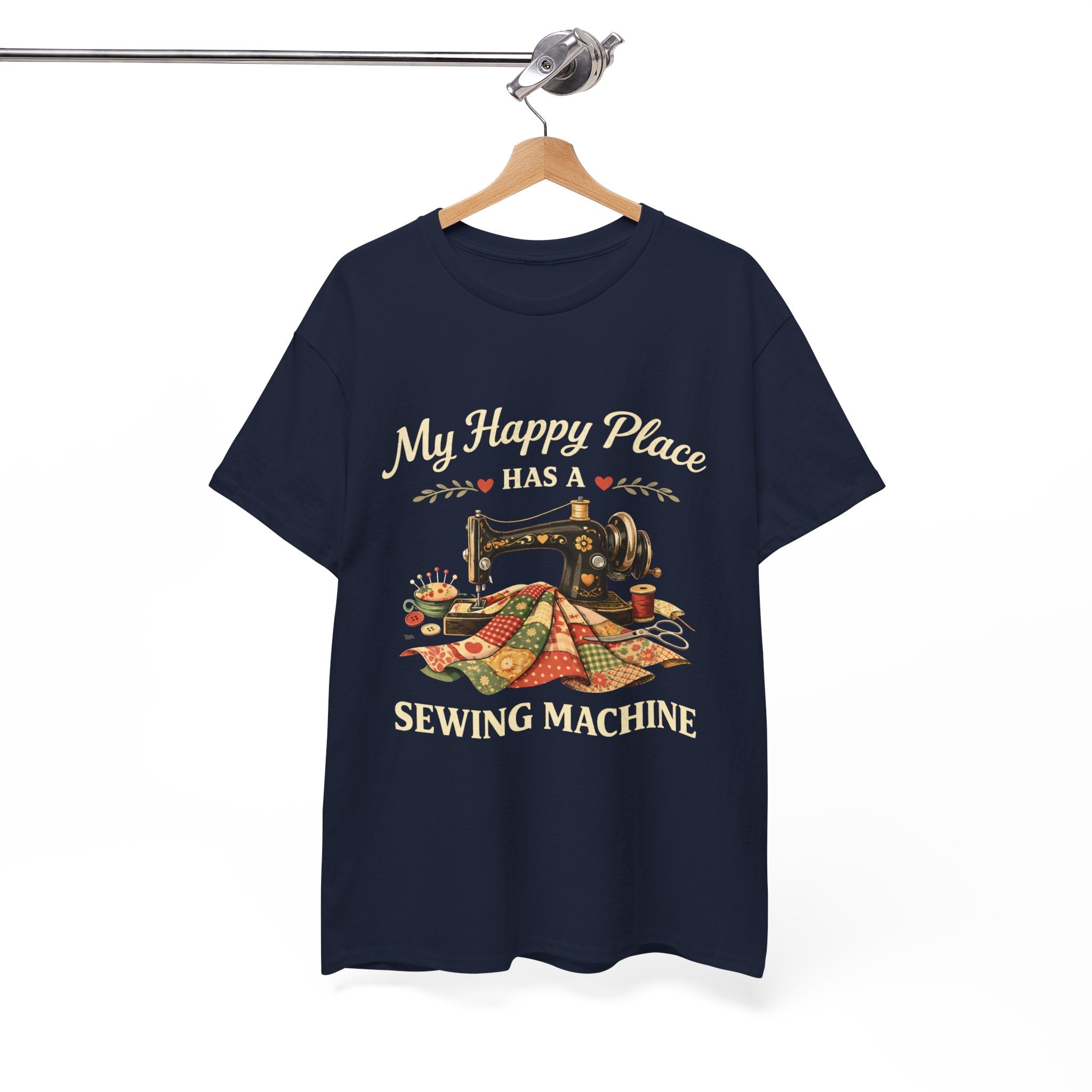 Sewing Machine T-Shirt — "My Happy Place Has a Sewing Machine" Quilter Tee