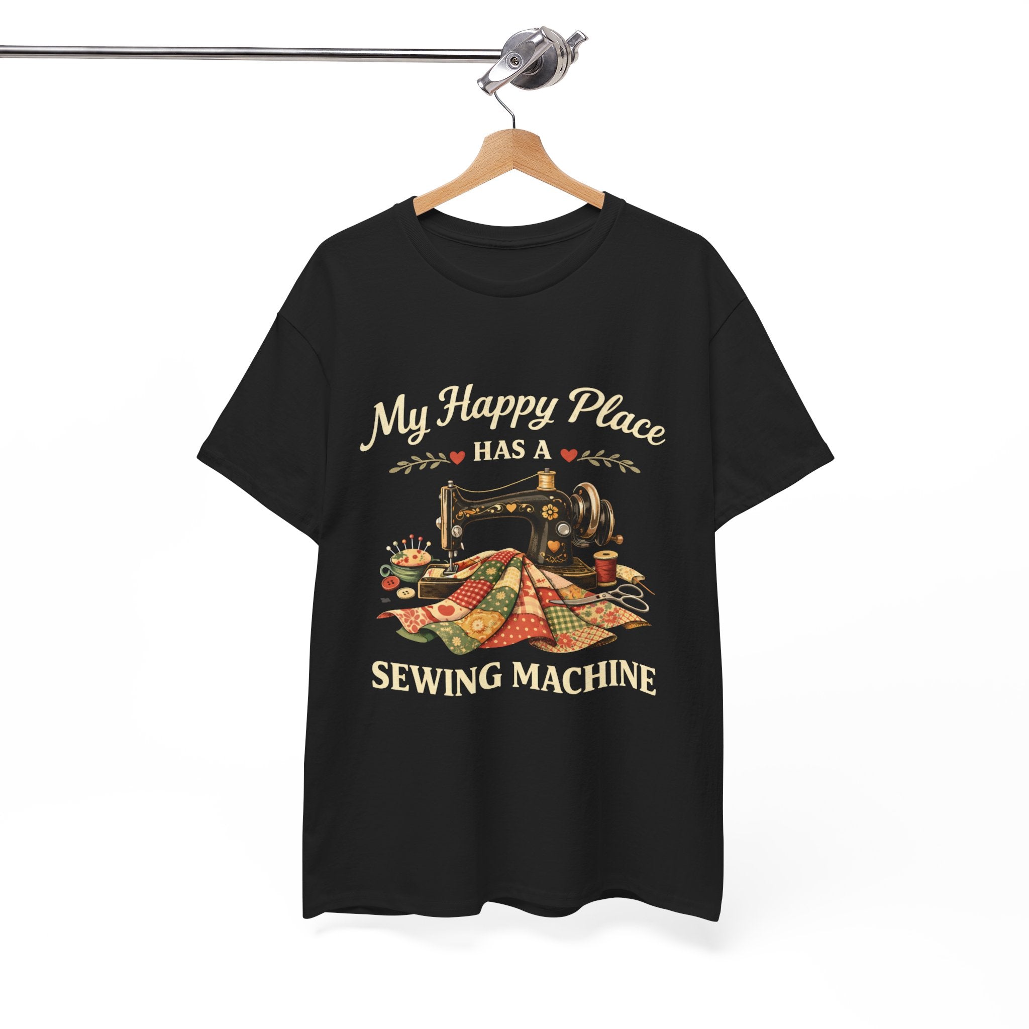 Sewing Machine T-Shirt — "My Happy Place Has a Sewing Machine" Quilter Tee