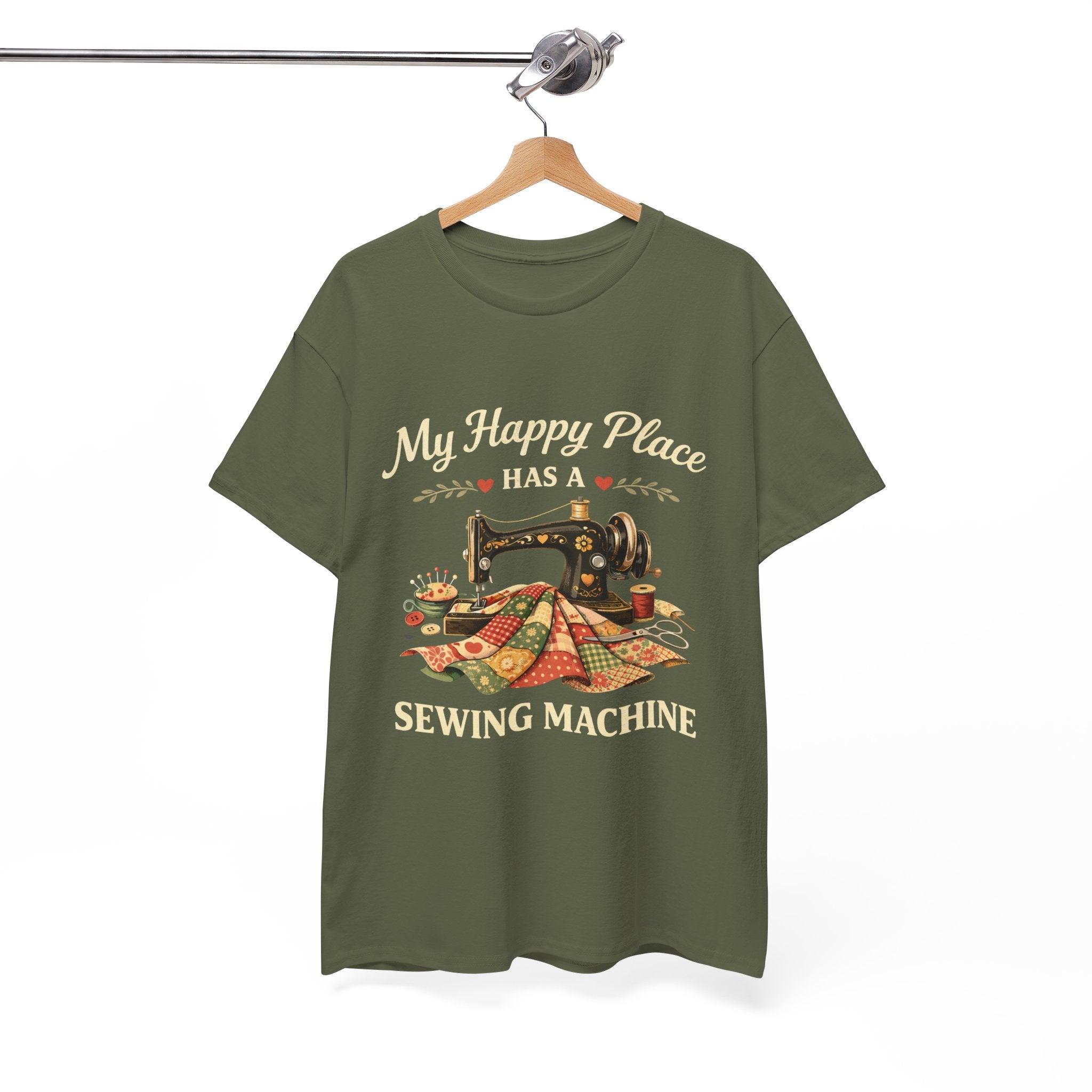 Sewing Machine T-Shirt — "My Happy Place Has a Sewing Machine" Quilter Tee