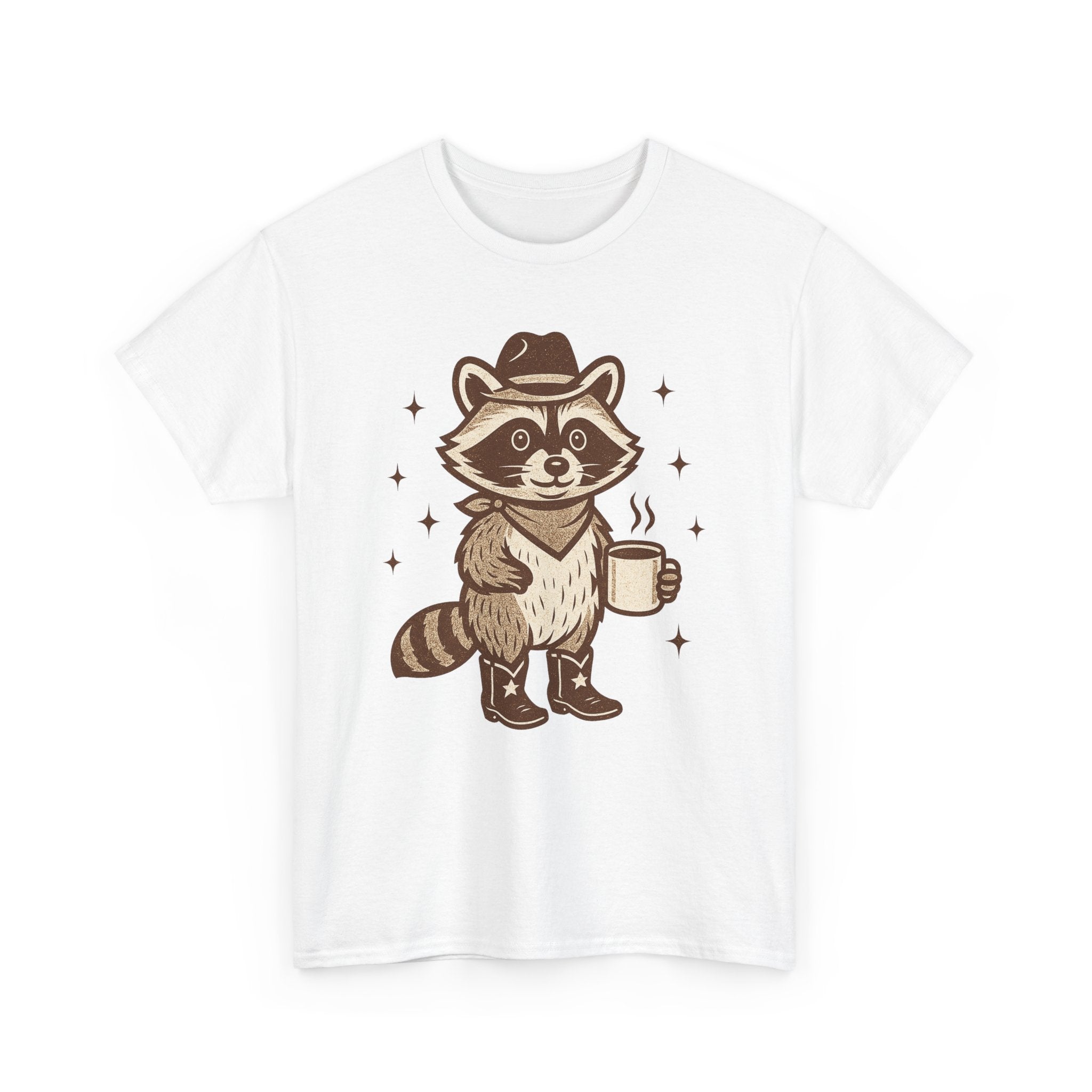 Coffee Raccoon T‑Shirt — Cute Cowboy Raccoon Holding Coffee Graphic Tee