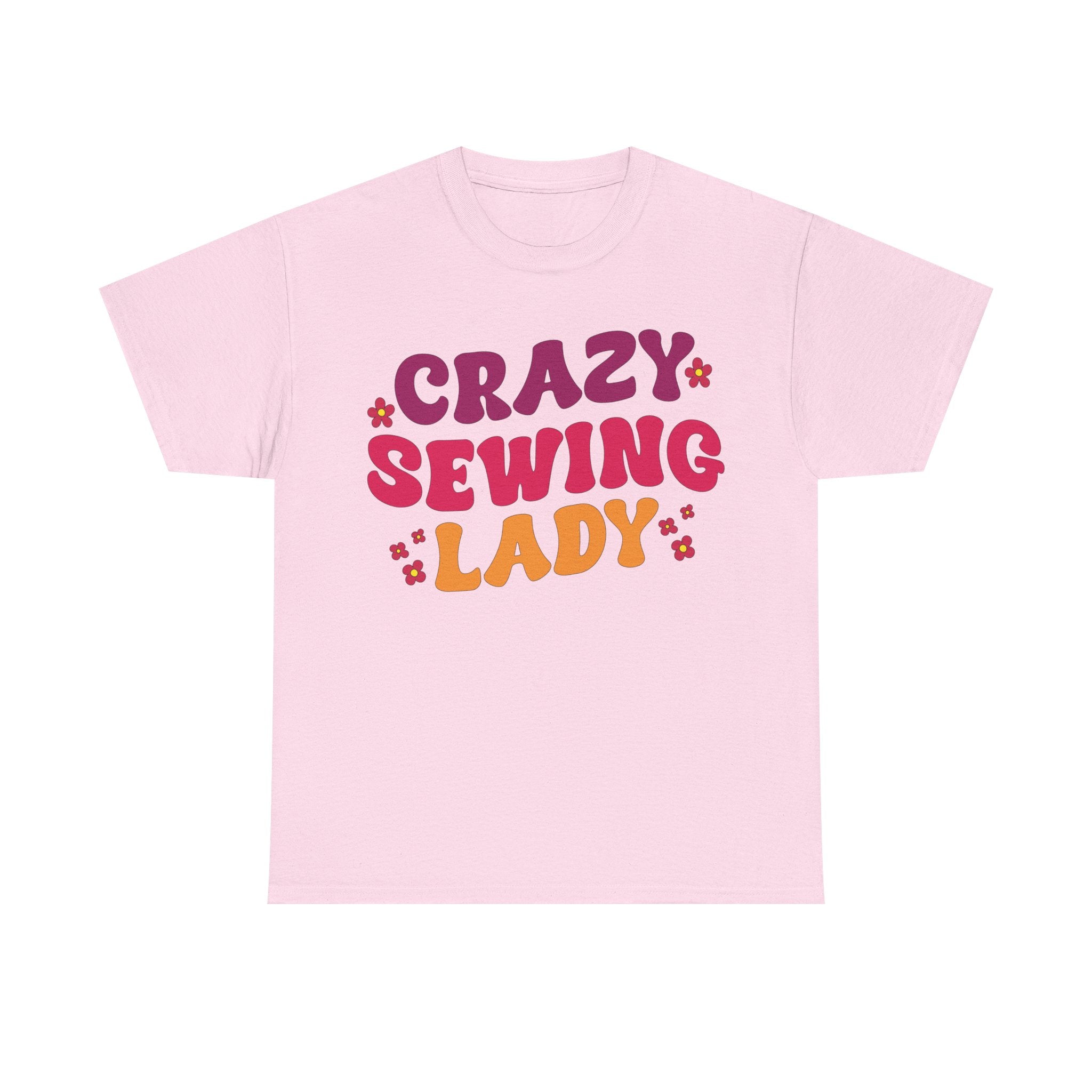 Crazy Sewing Lady T-Shirt — Retro Crafting Tee for Quilters & Makers