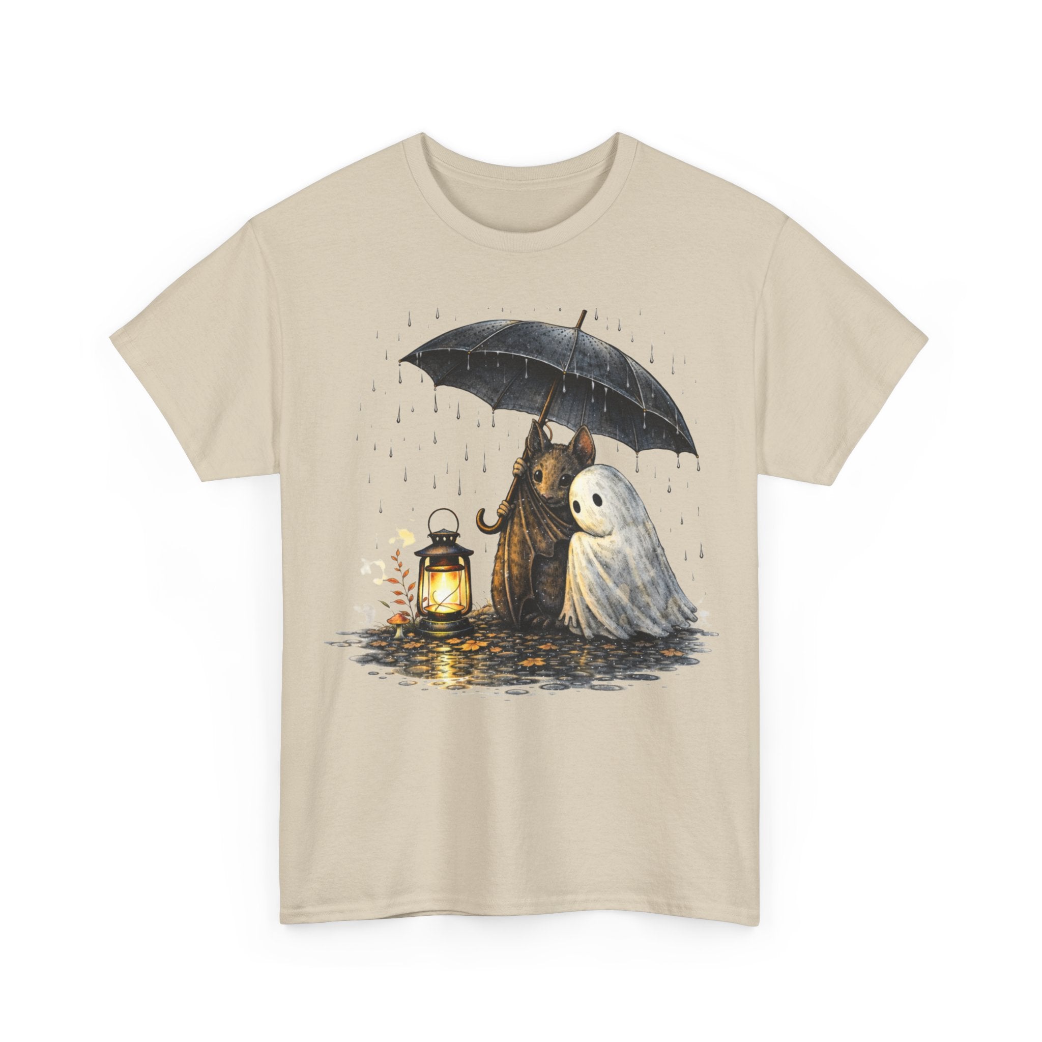 Ghost & Grim Reaper Umbrella T‑Shirt — Cute Spooky Halloween Tee