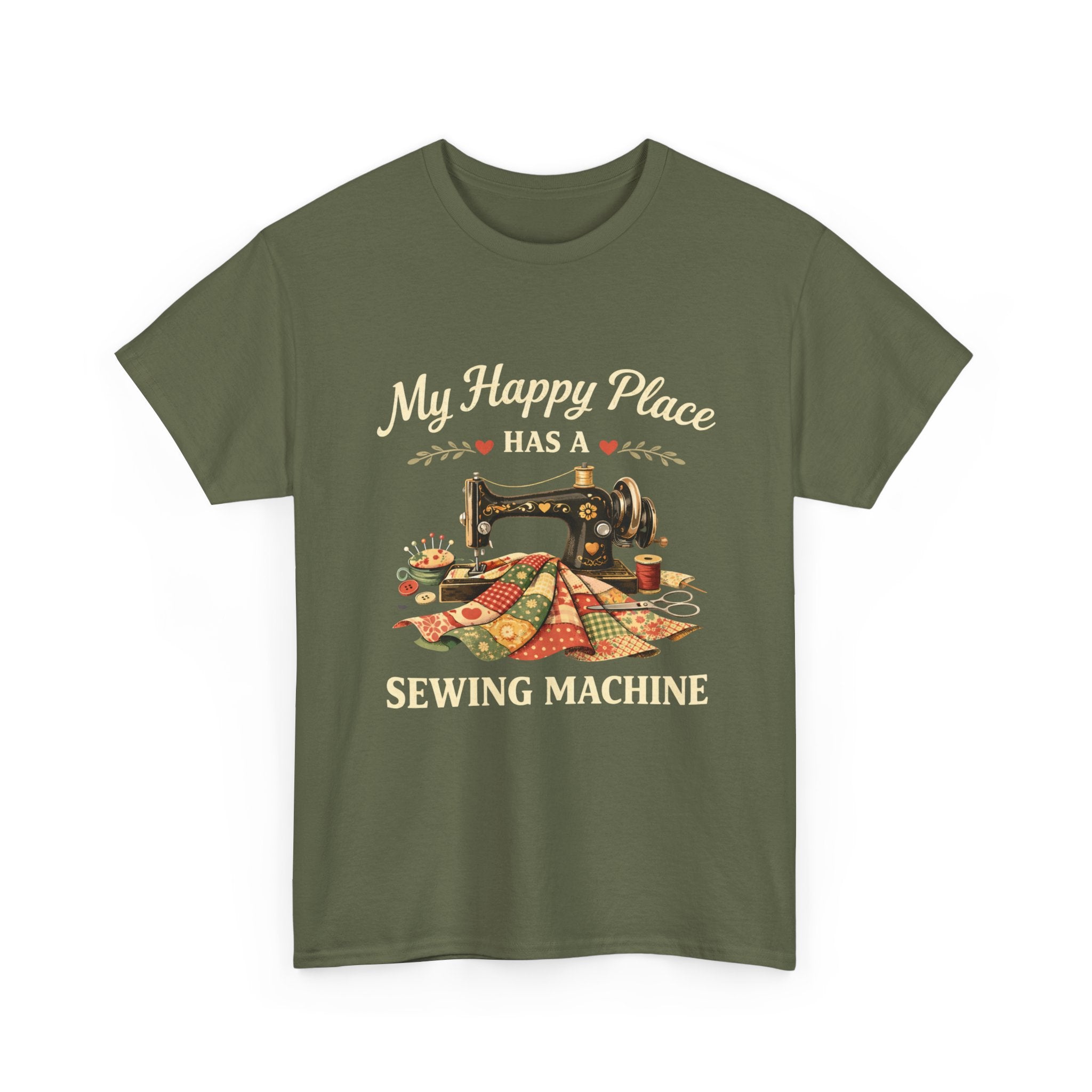 Sewing Machine T-Shirt — "My Happy Place Has a Sewing Machine" Quilter Tee