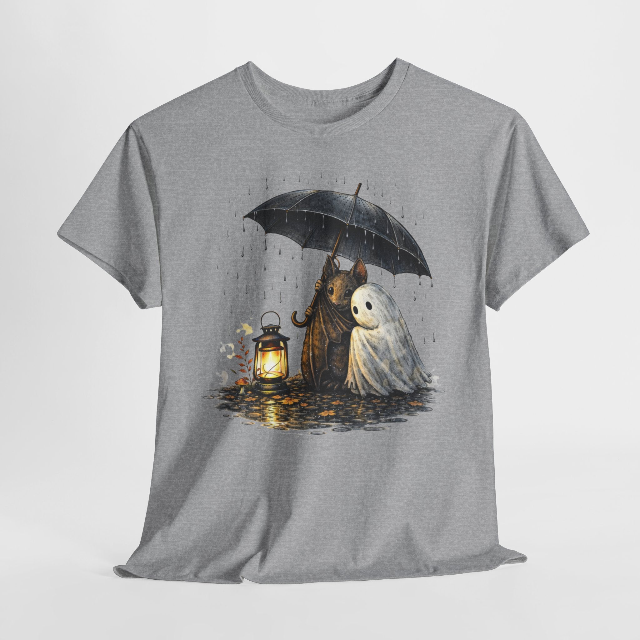 Ghost Friends T‑Shirt — Cute Ghost & Grim Reaper Under Umbrella Graphic Tee