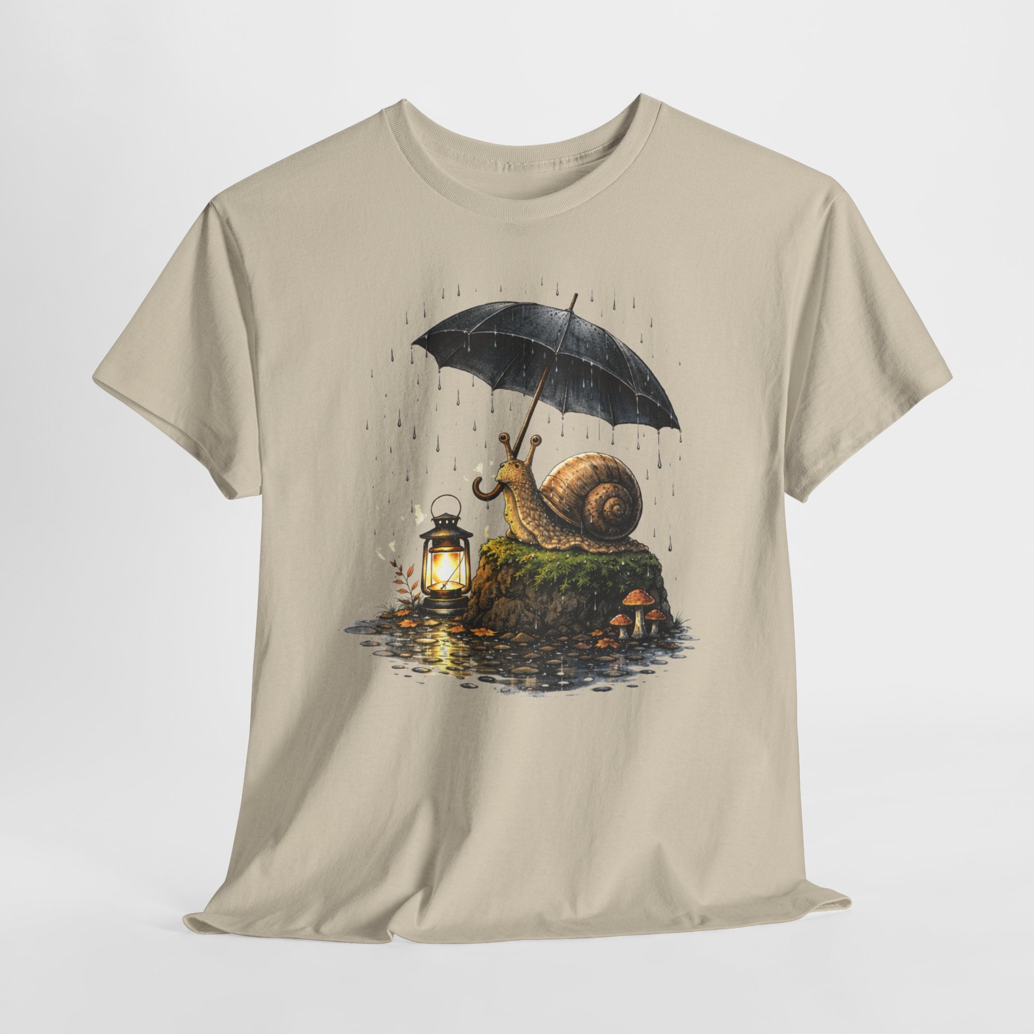 Snail Lantern Tee — Whimsical Rainy Night Graphic T-Shirt