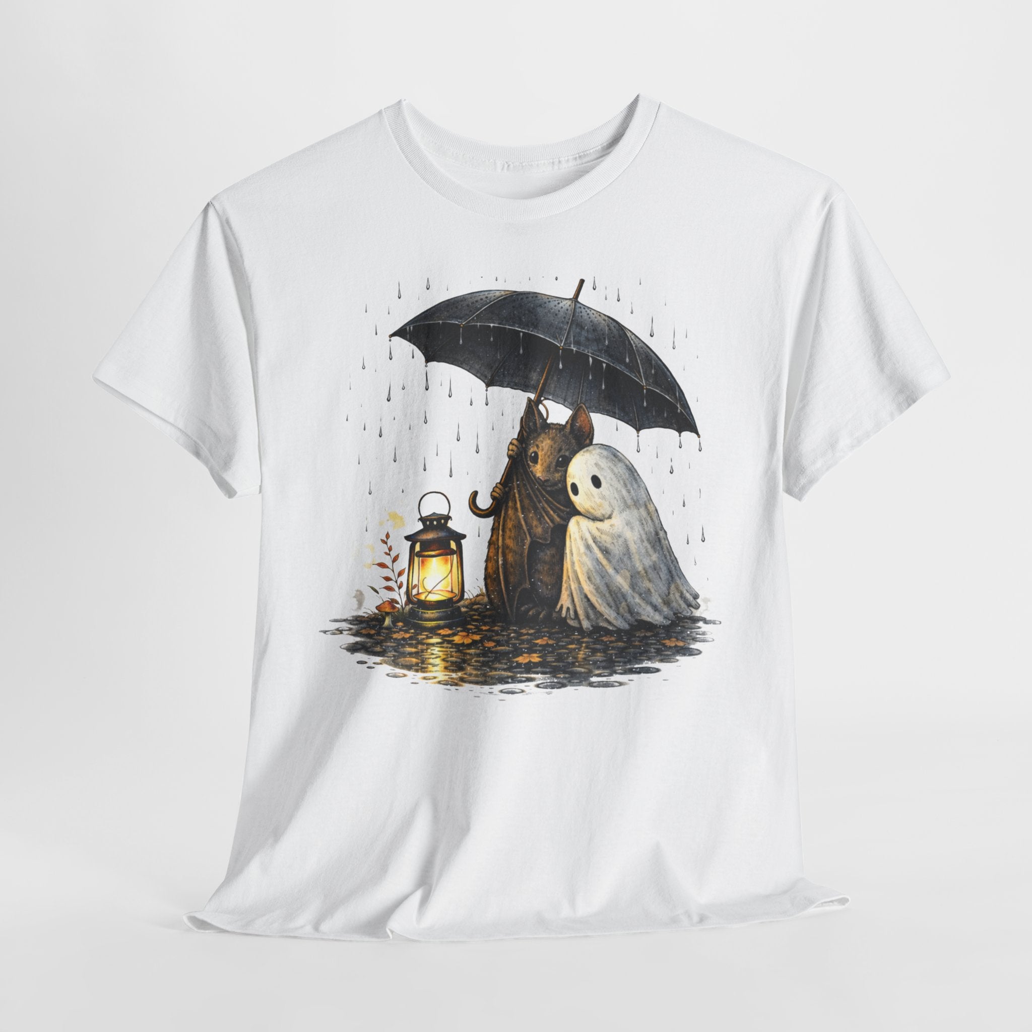 Ghost & Grim Reaper Umbrella T‑Shirt — Cute Spooky Halloween Tee