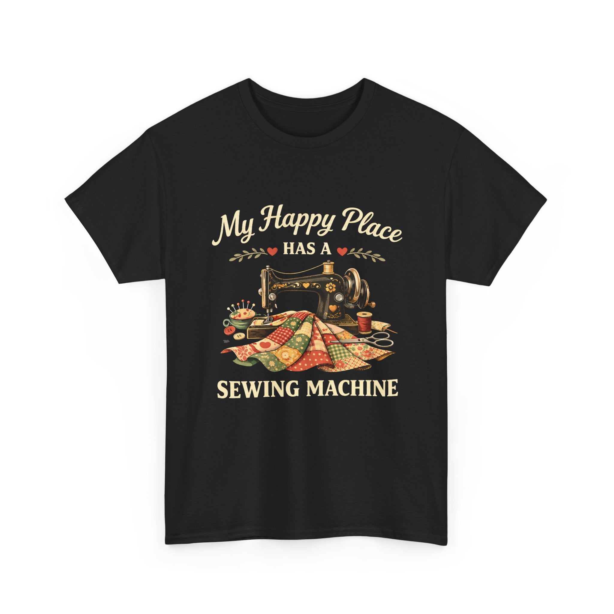 Sewing Machine T-Shirt — "My Happy Place Has a Sewing Machine" Quilter Tee