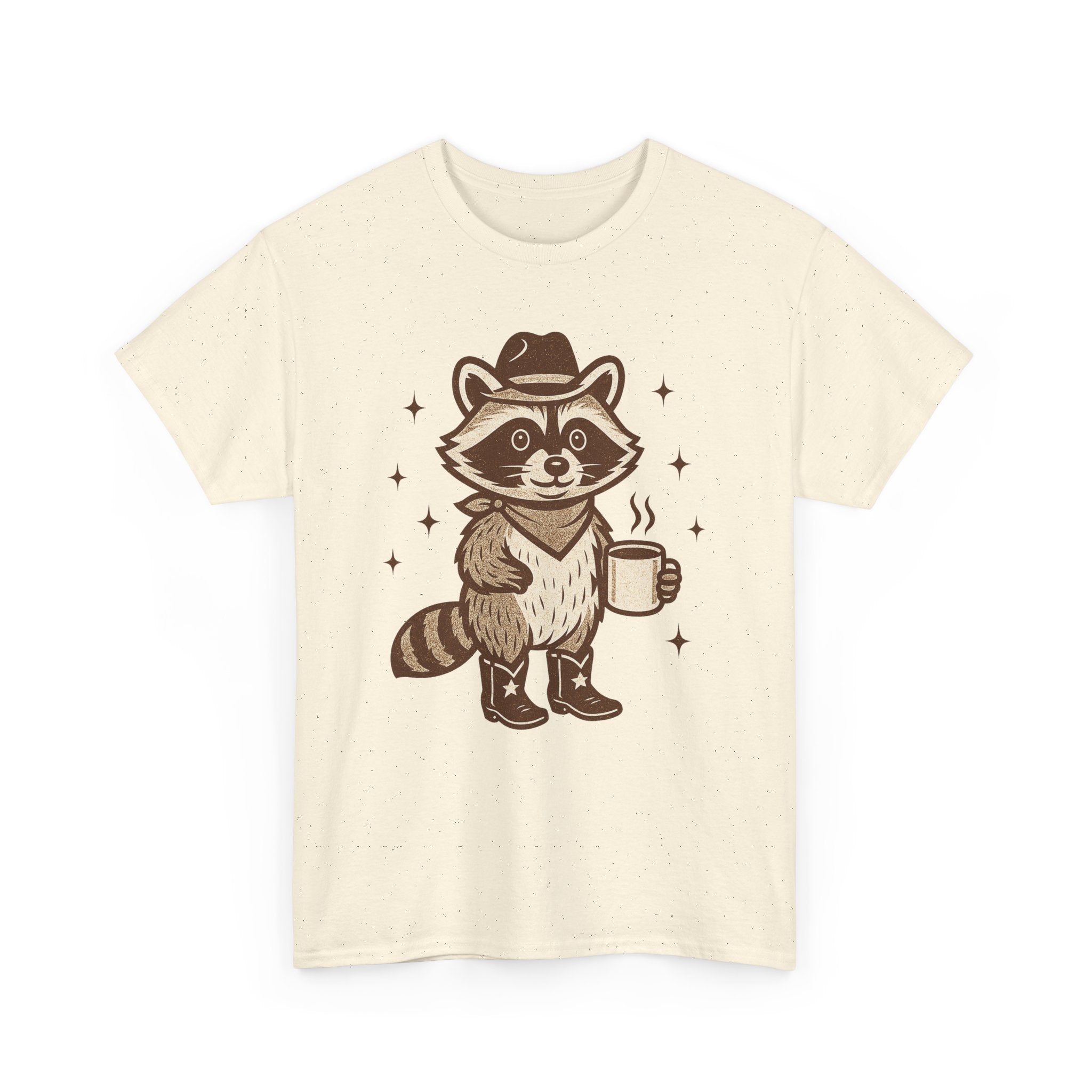 Coffee Raccoon T‑Shirt — Cute Cowboy Raccoon Holding Coffee Graphic Tee