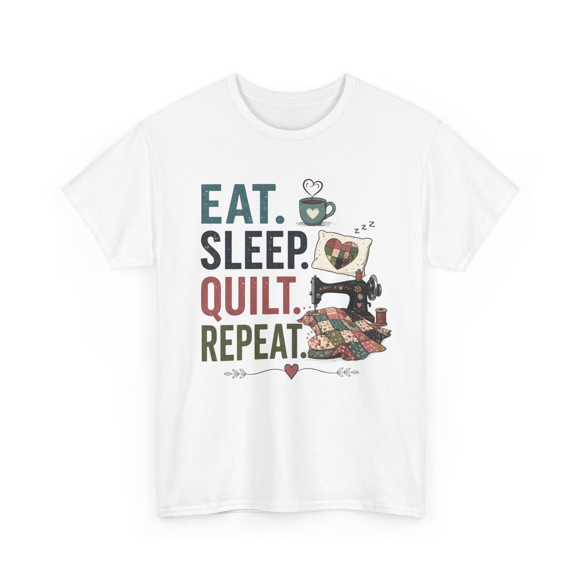 Quilter T-Shirt – "Eat. Sleep. Quilt. Repeat." Vintage Sewing Graphic Tee