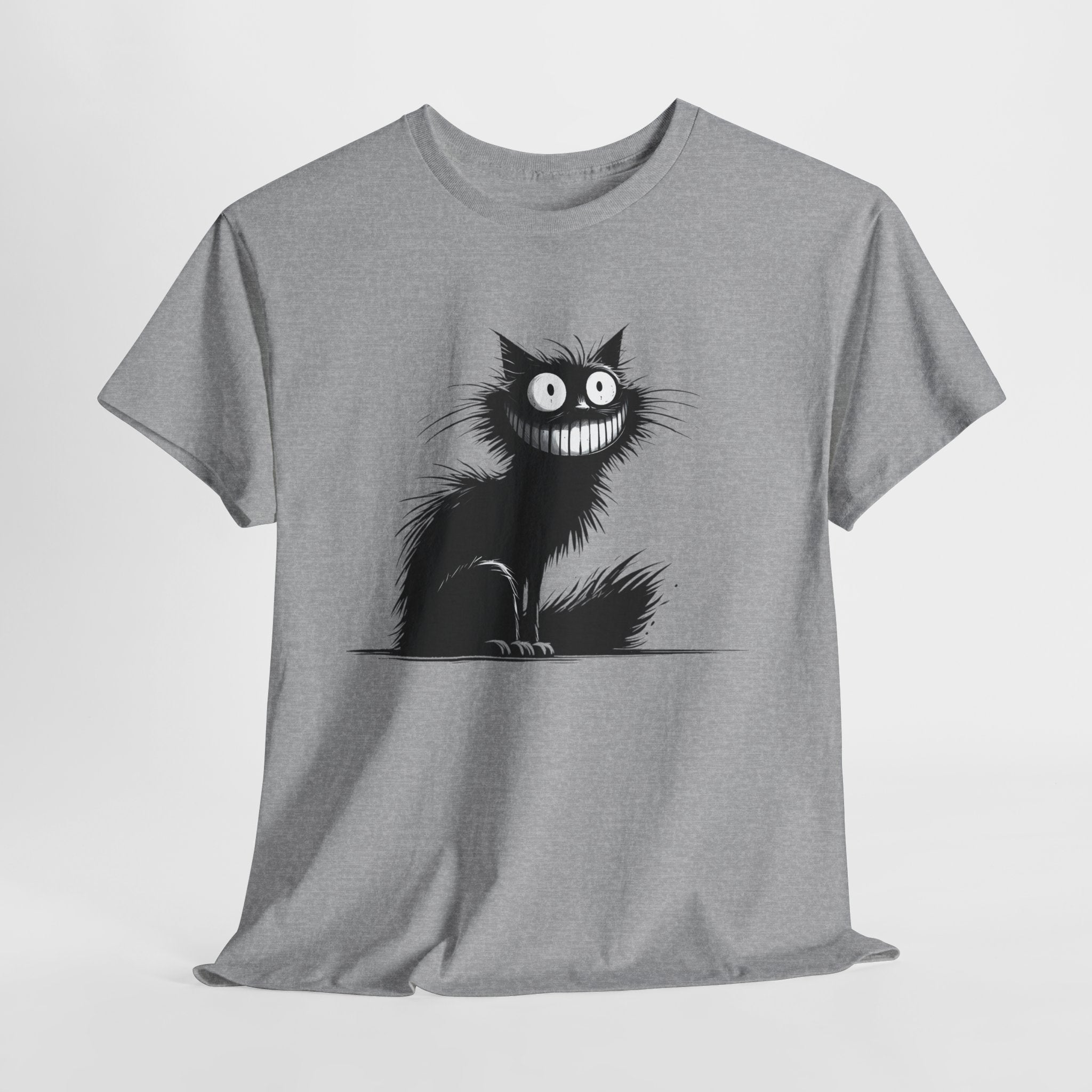 Grinning Black Cat T‑Shirt — Cute Spooky Cat Tee for Halloween & Cat Lovers